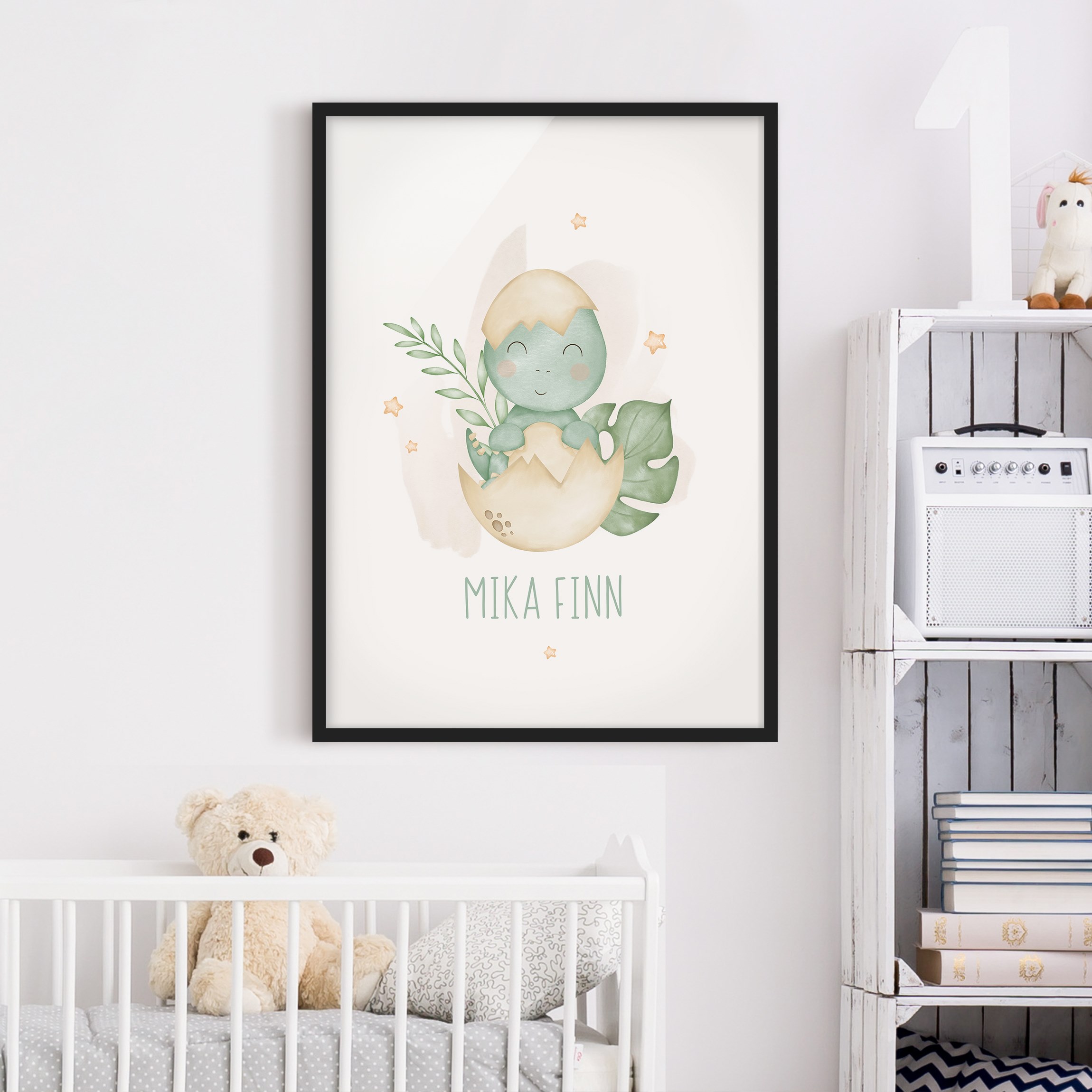 Bild mit Rahmen Baby Dino mit Wunschtext