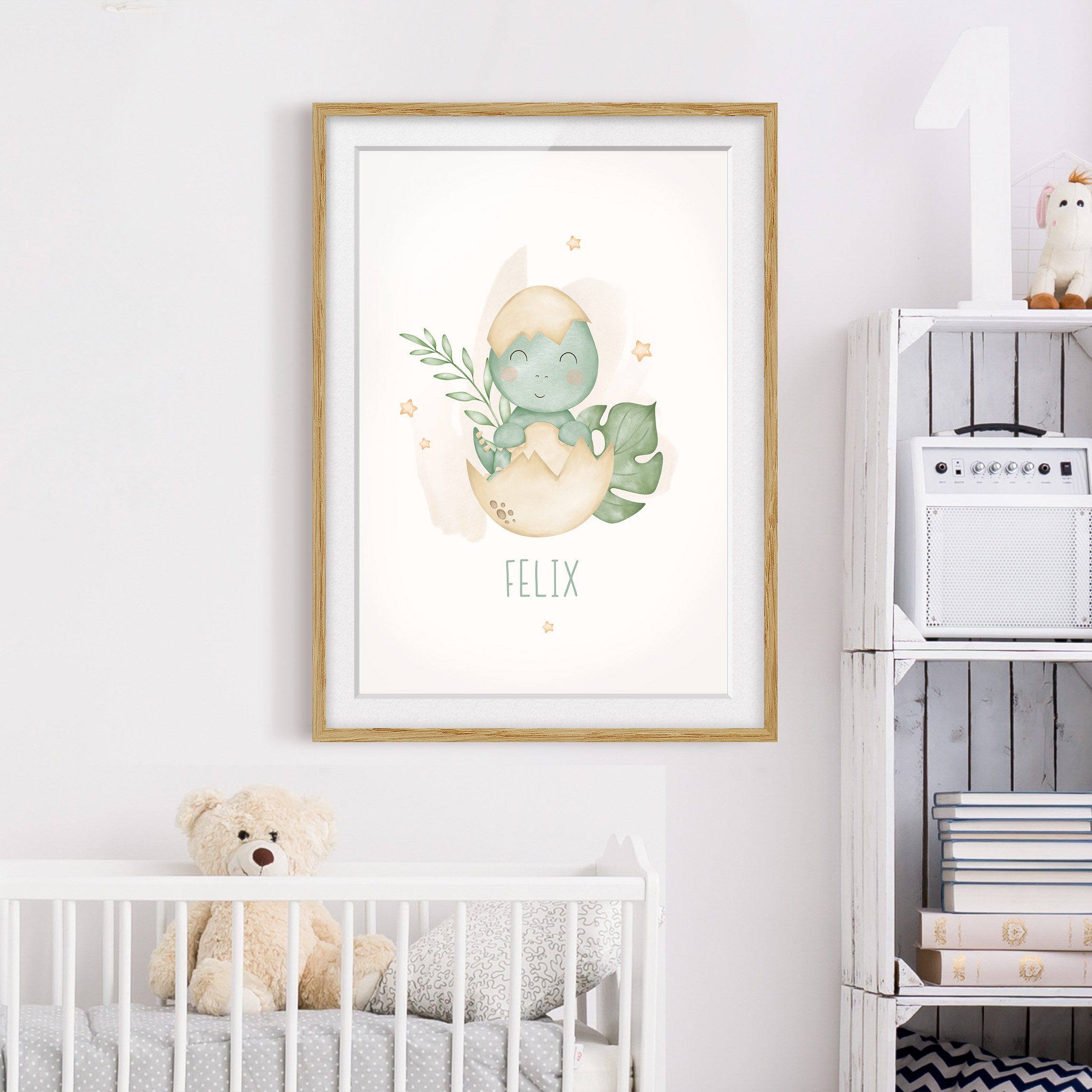 Bild mit Rahmen Baby Dino mit Wunschtext