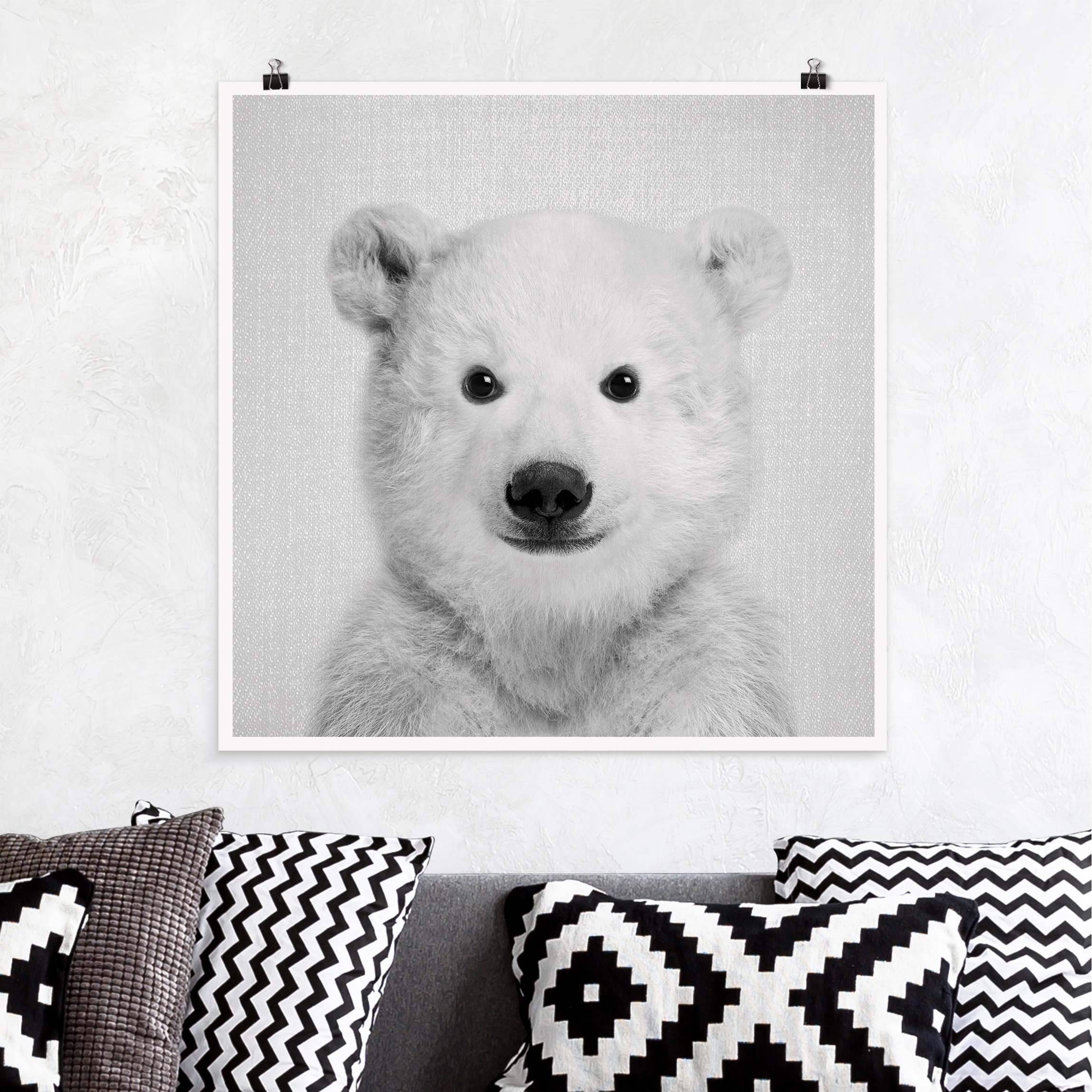 Poster Baby Eisbär Emil Schwarz Weiß