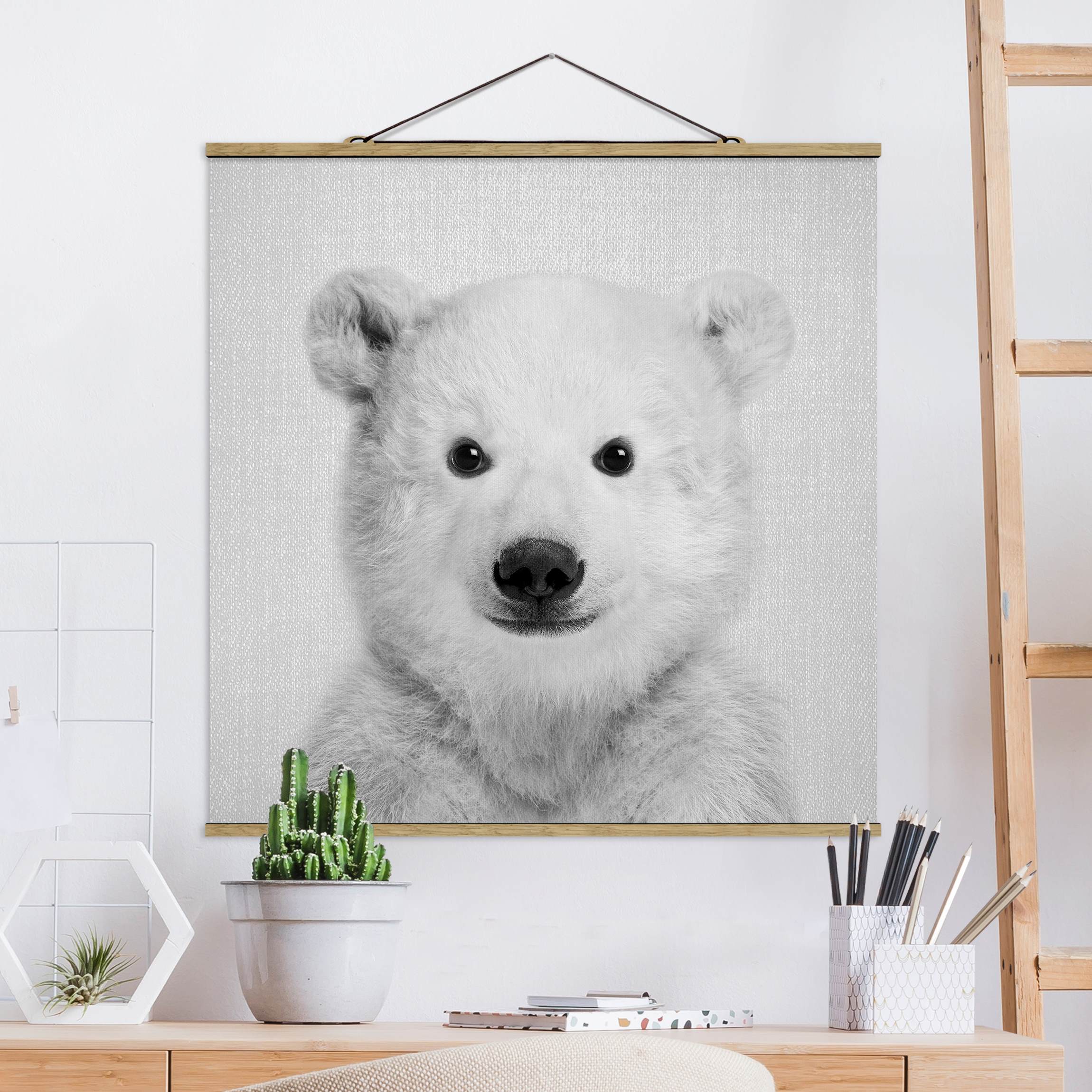 Stoffbild Baby Eisbär Emil Schwarz Weiß