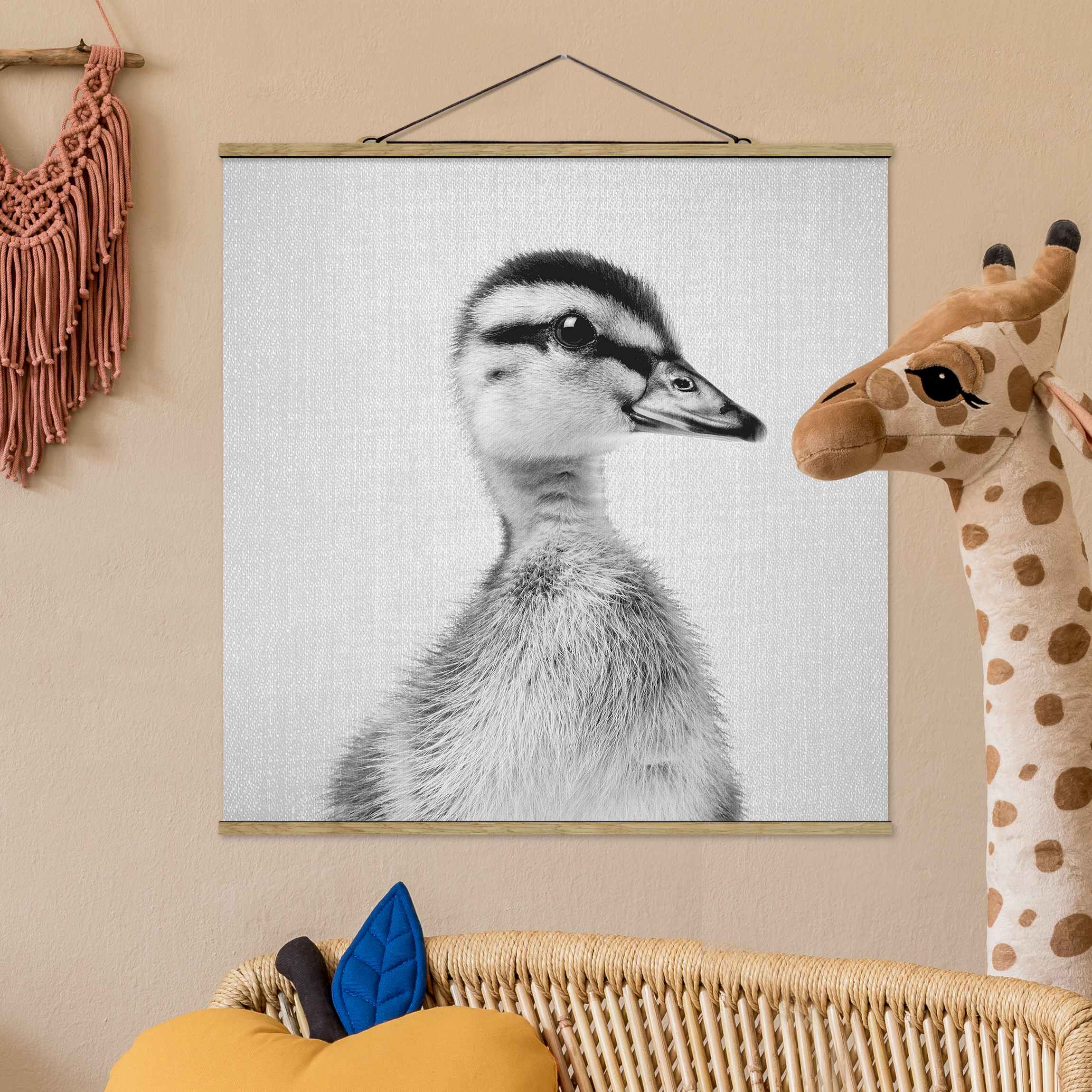 Stoffbild Baby Ente Eddie Schwarz Weiß
