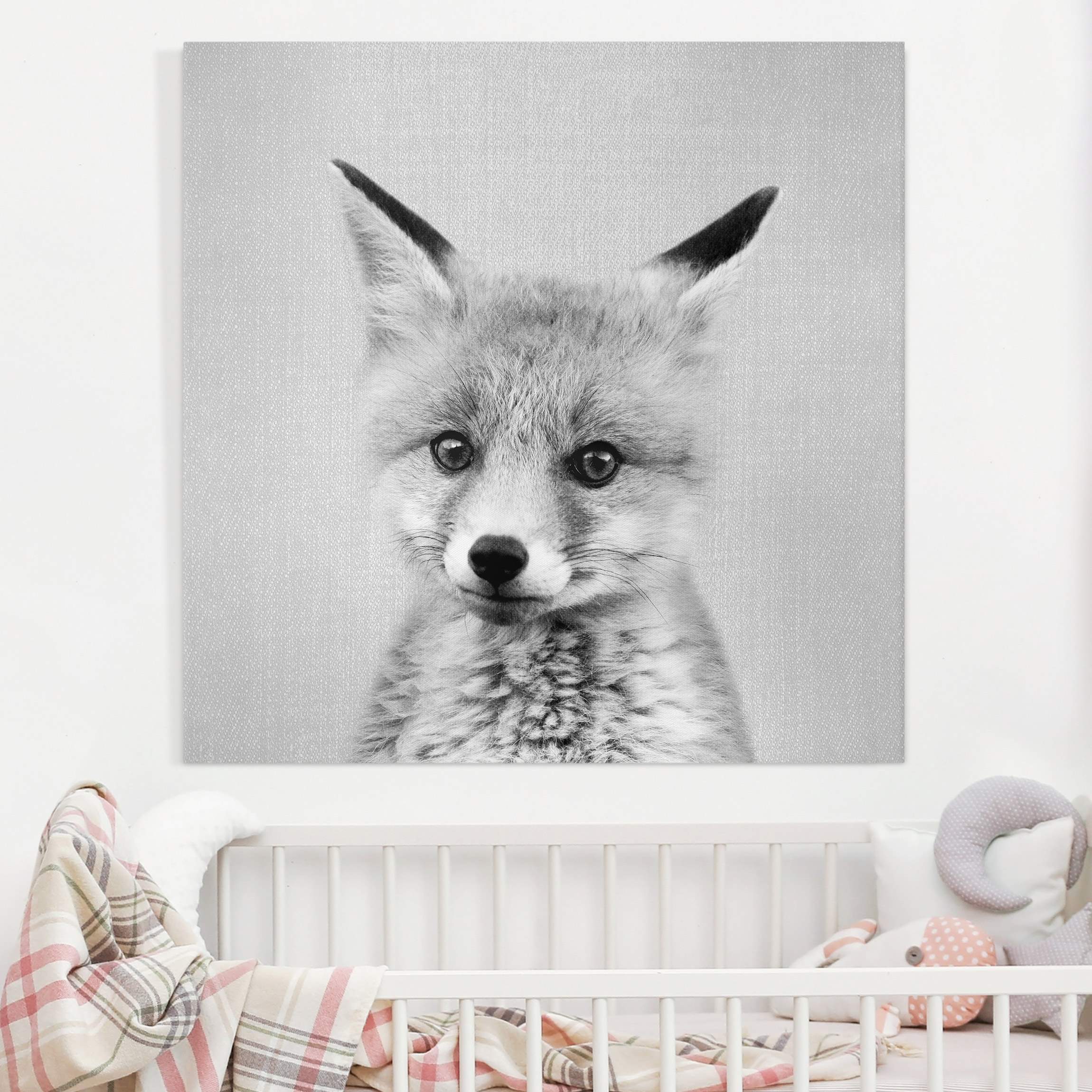 Leinwandbild Baby Fuchs Fritz Schwarz Weiß