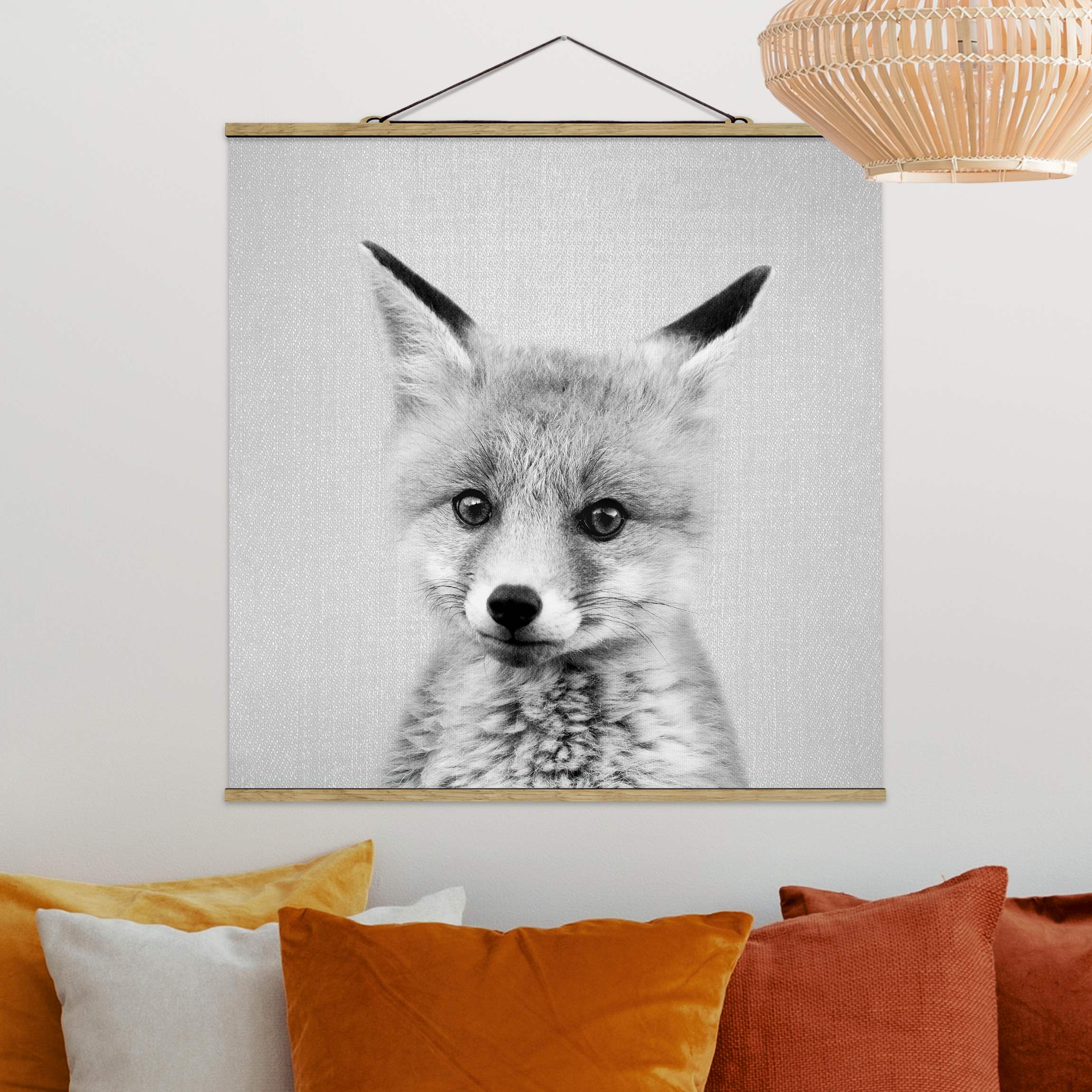 Stoffbild Baby Fuchs Fritz Schwarz Weiß