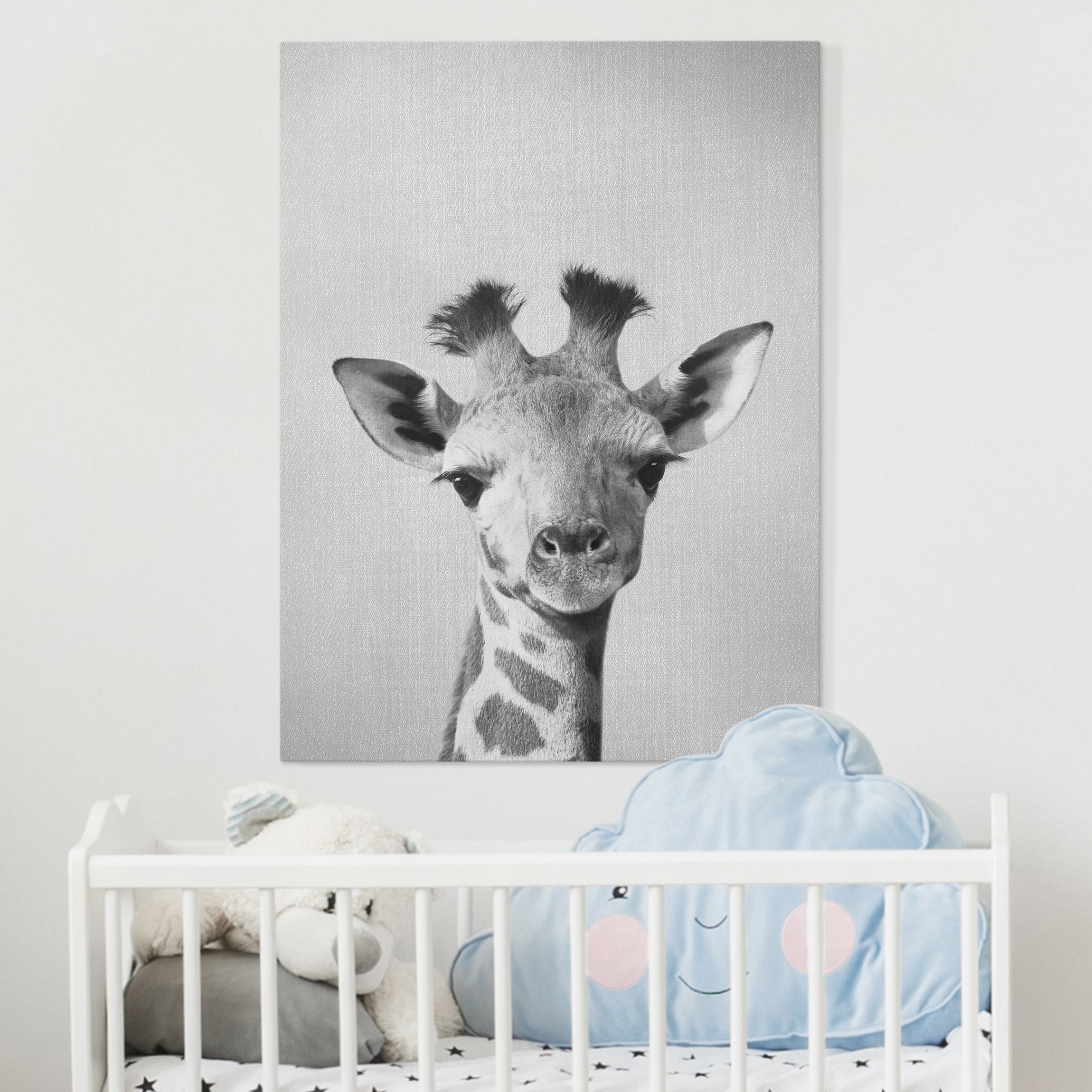 Leinwandbild Baby Giraffe Gandalf Schwarz Weiß