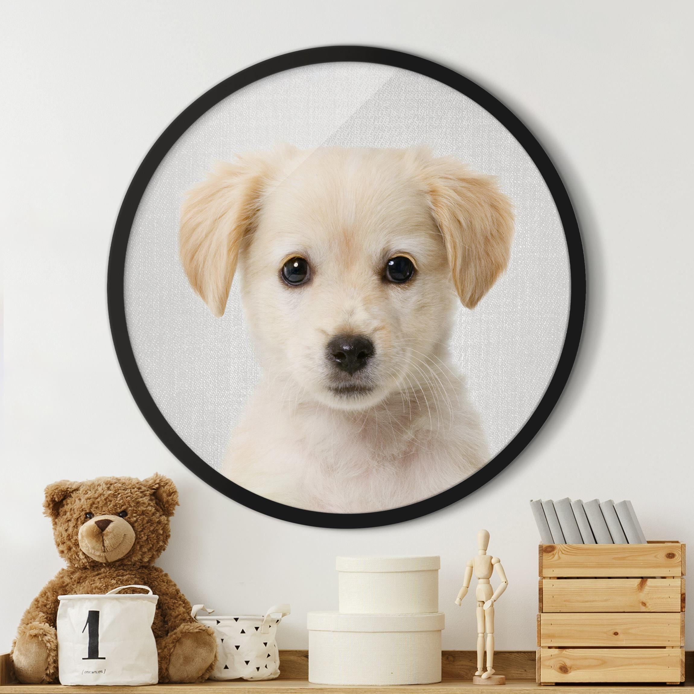 Rundes Bild mit Rahmen Baby Golden Retriever Gizmo
