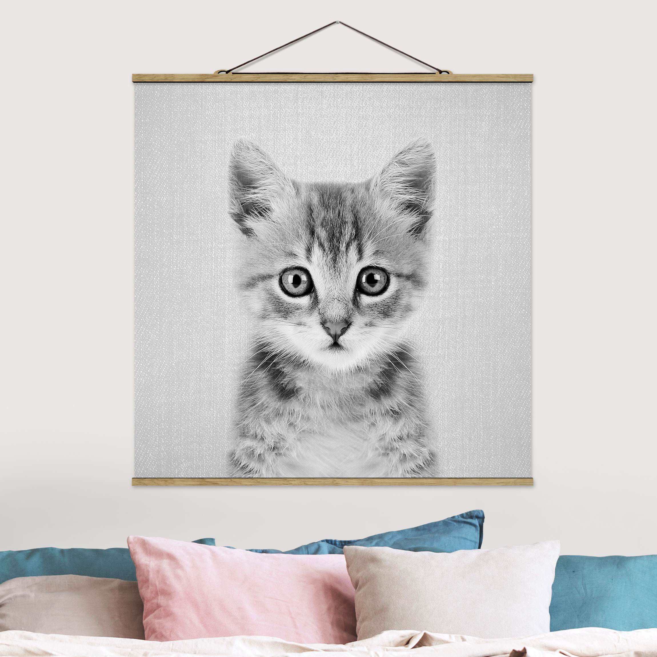 Stoffbild Baby Katze Killi Schwarz Weiß