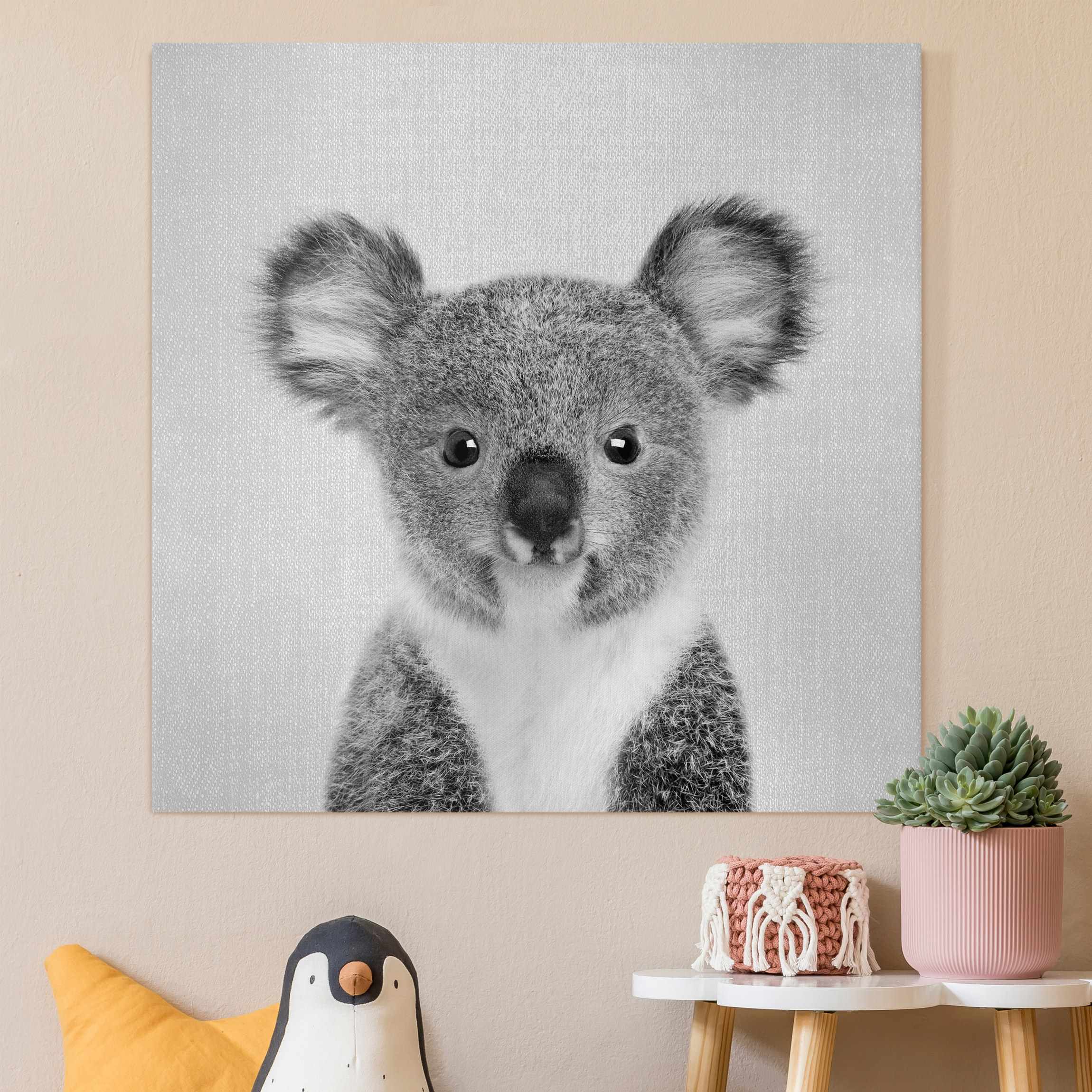 Leinwandbild Baby Koala Klara Schwarz Weiß