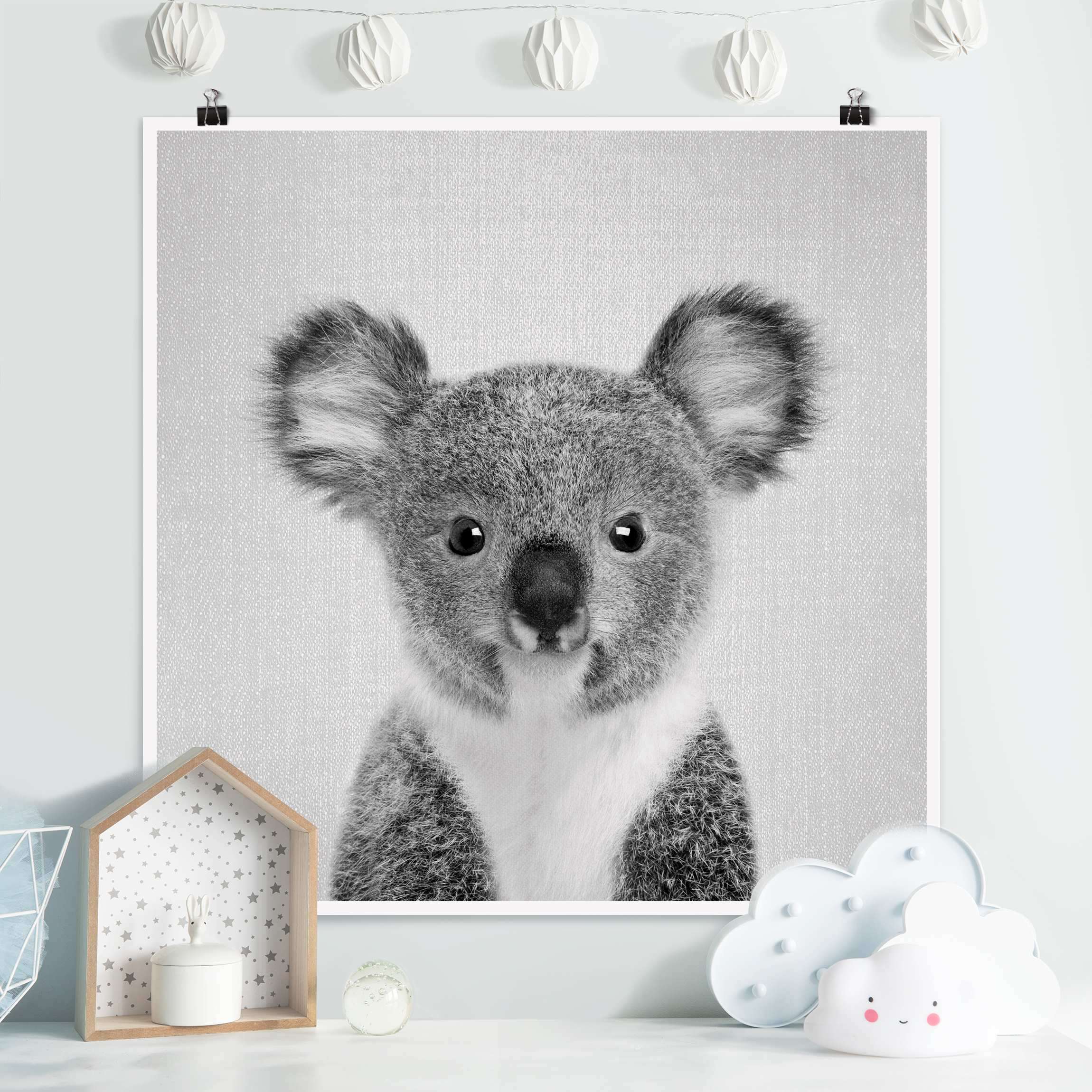 Poster Baby Koala Klara Schwarz Weiß