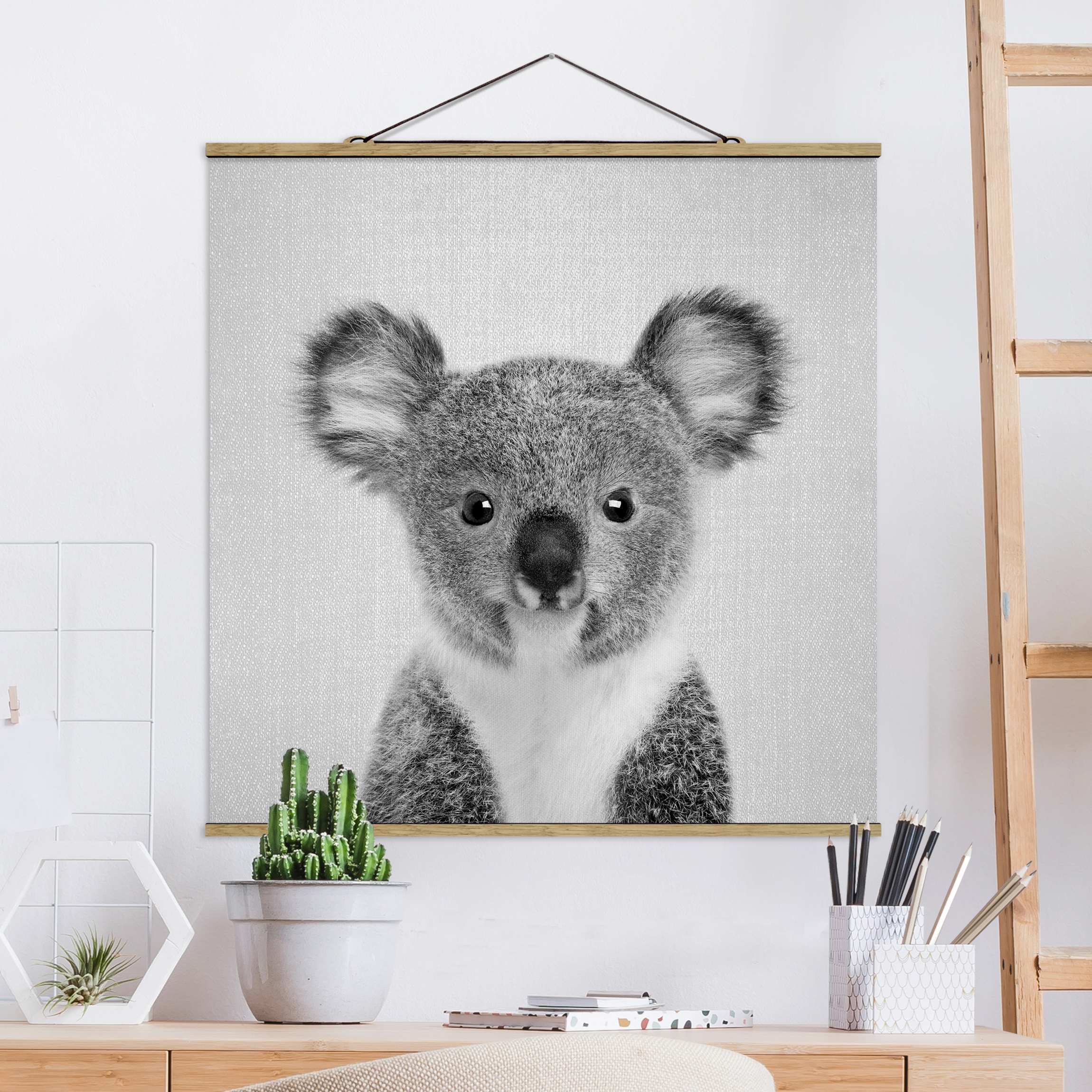 Stoffbild Baby Koala Klara Schwarz Weiß