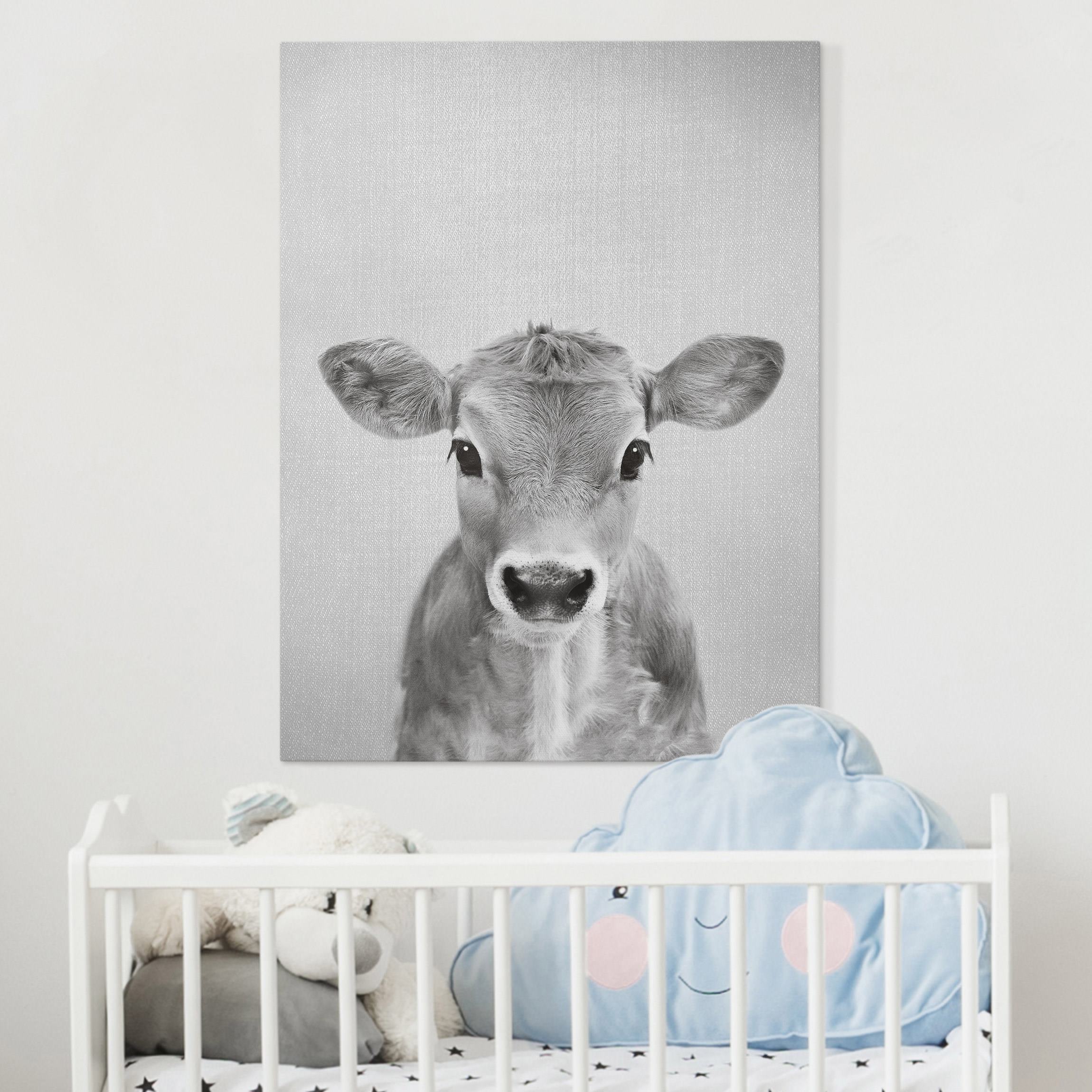 Leinwandbild Baby Kuh Kira Schwarz Weiß