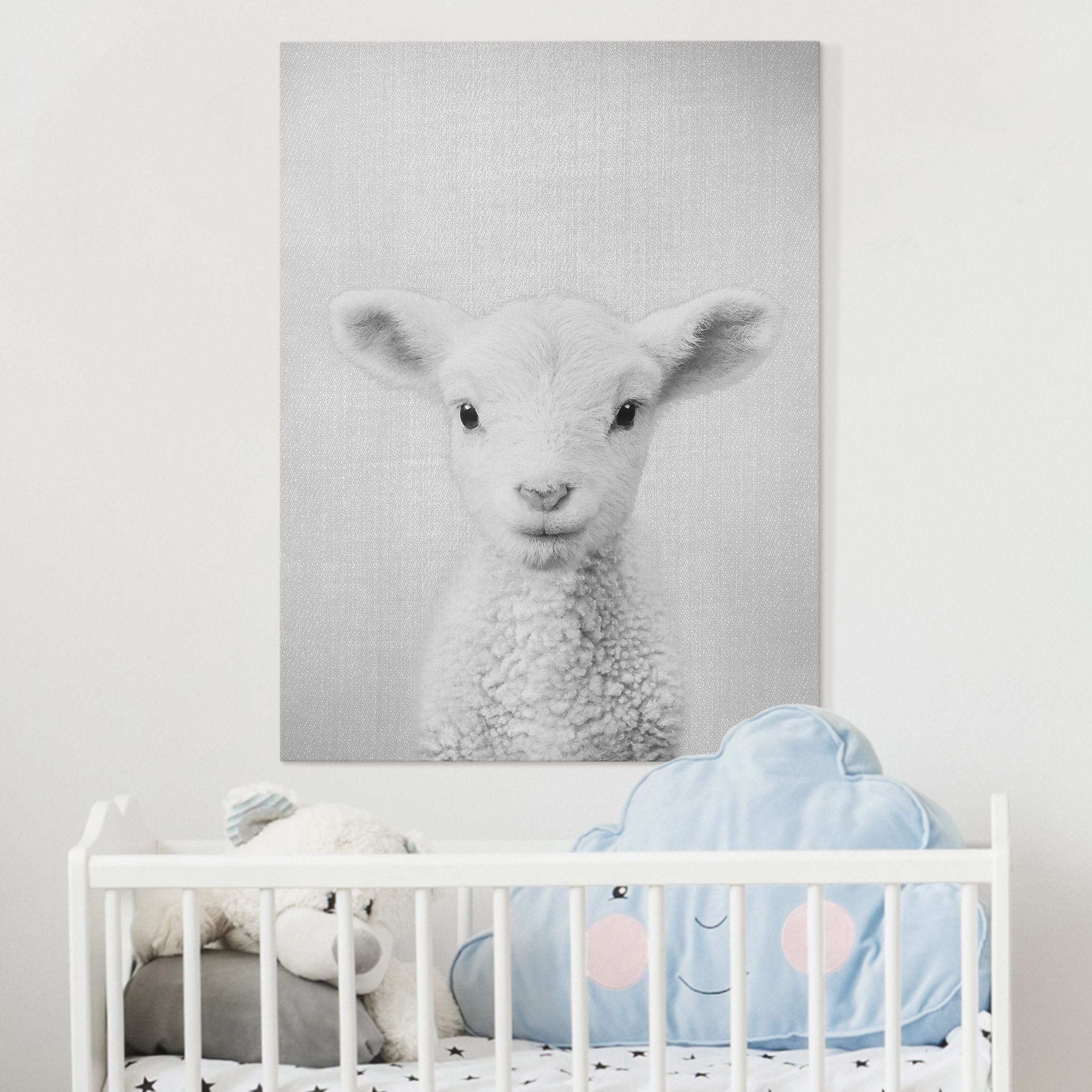 Leinwandbild Baby Lamm Lina Schwarz Weiß