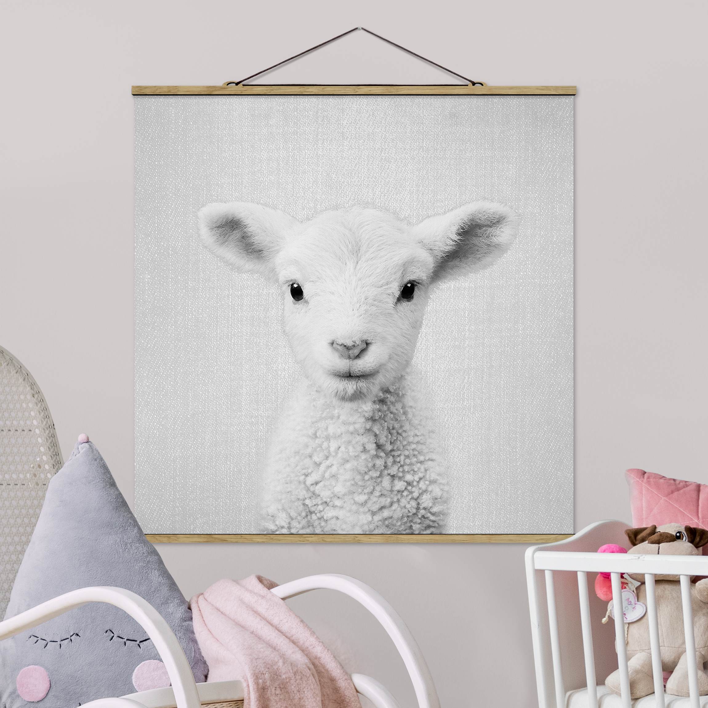 Stoffbild Baby Lamm Lina Schwarz Weiß