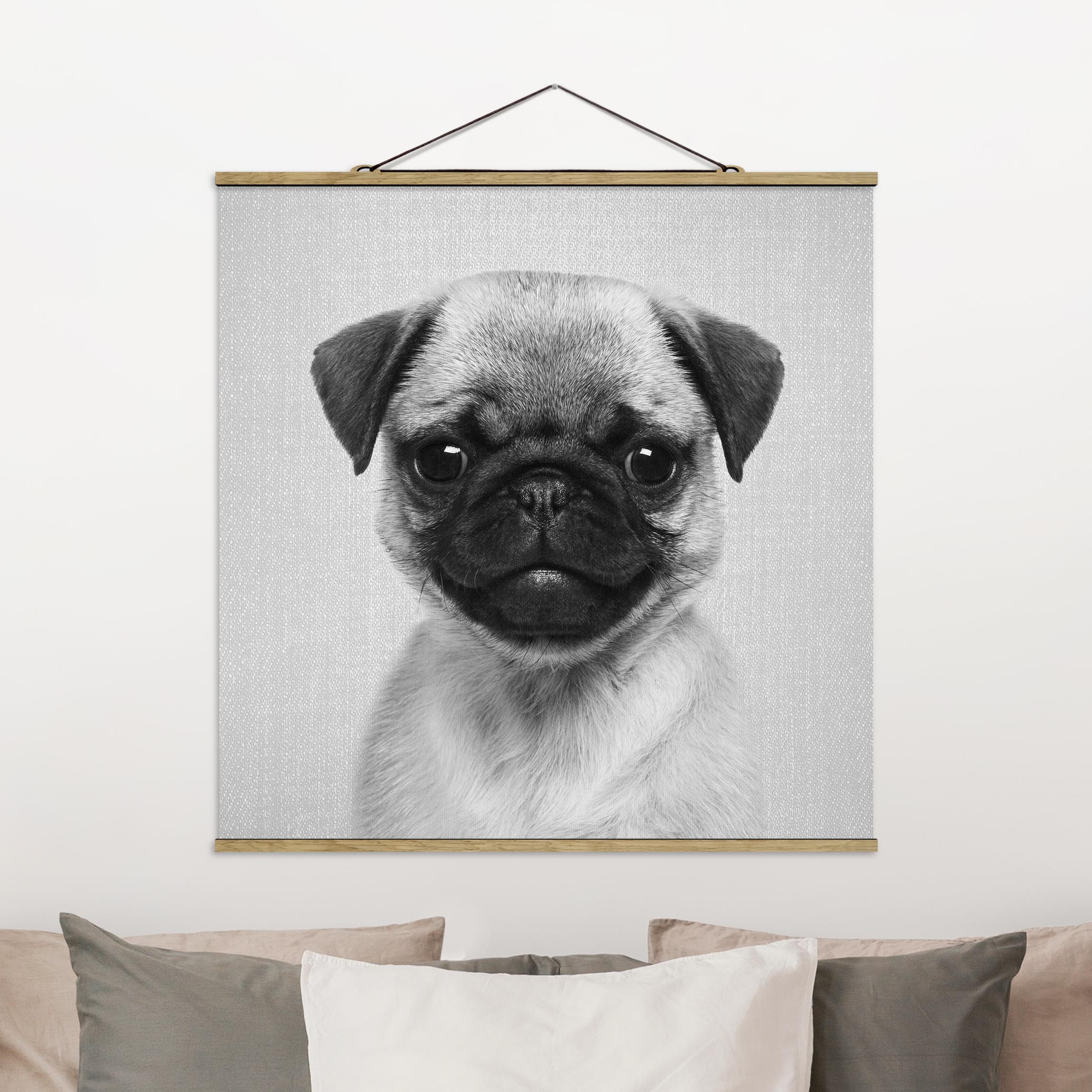 Stoffbild Baby Mops Moritz Schwarz Weiß