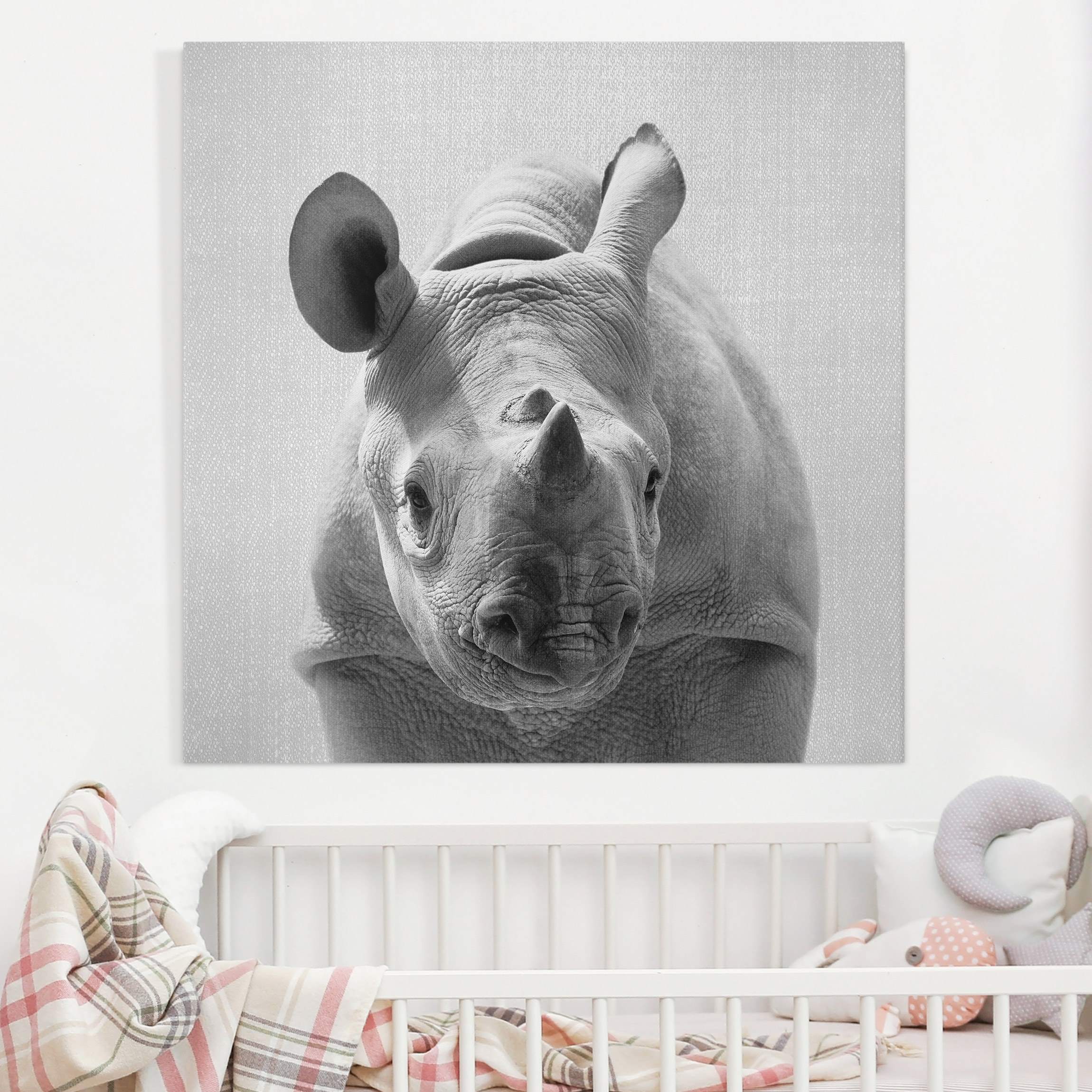 Leinwandbild Baby Nashorn Nina Schwarz Weiß