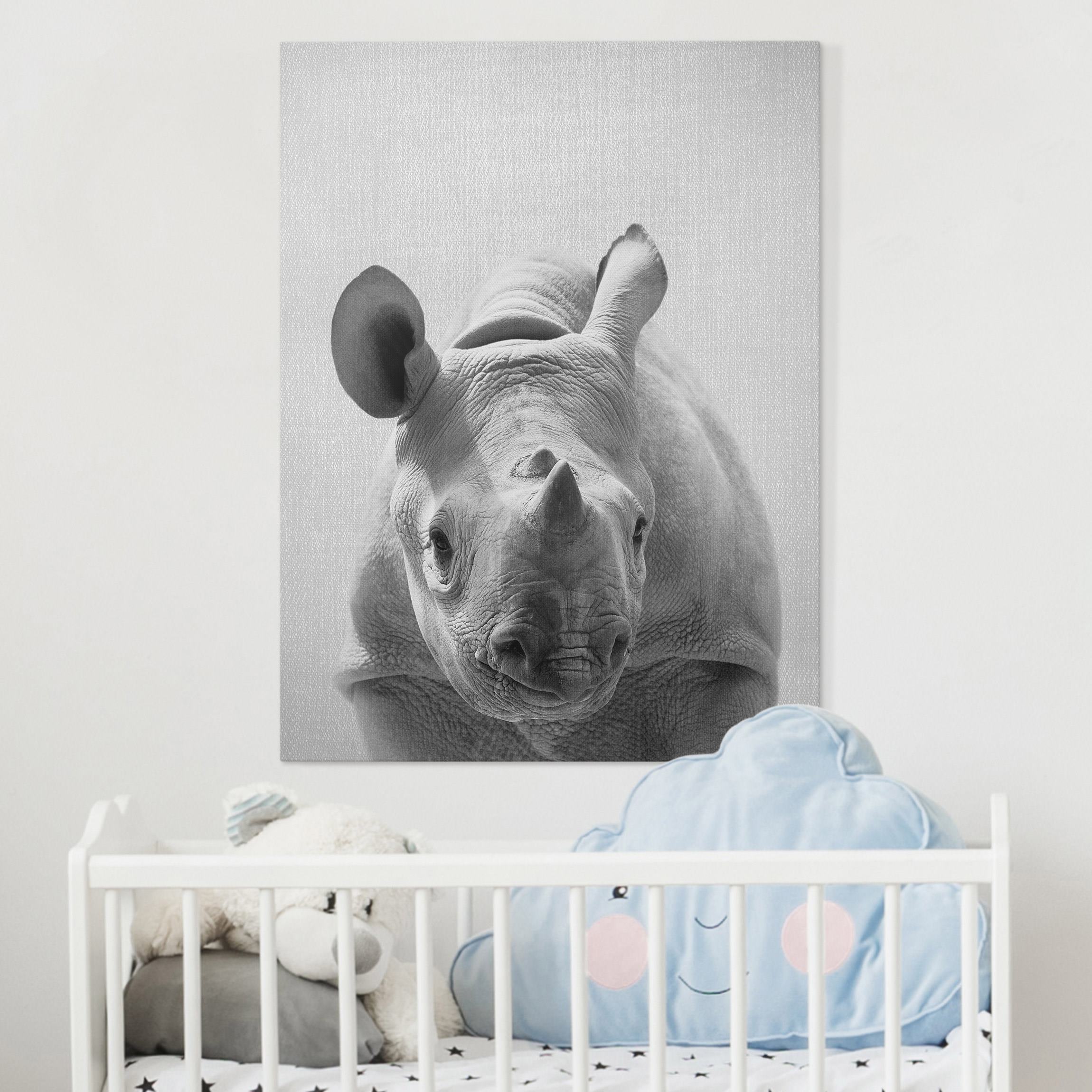 Leinwandbild Baby Nashorn Nina Schwarz Weiß