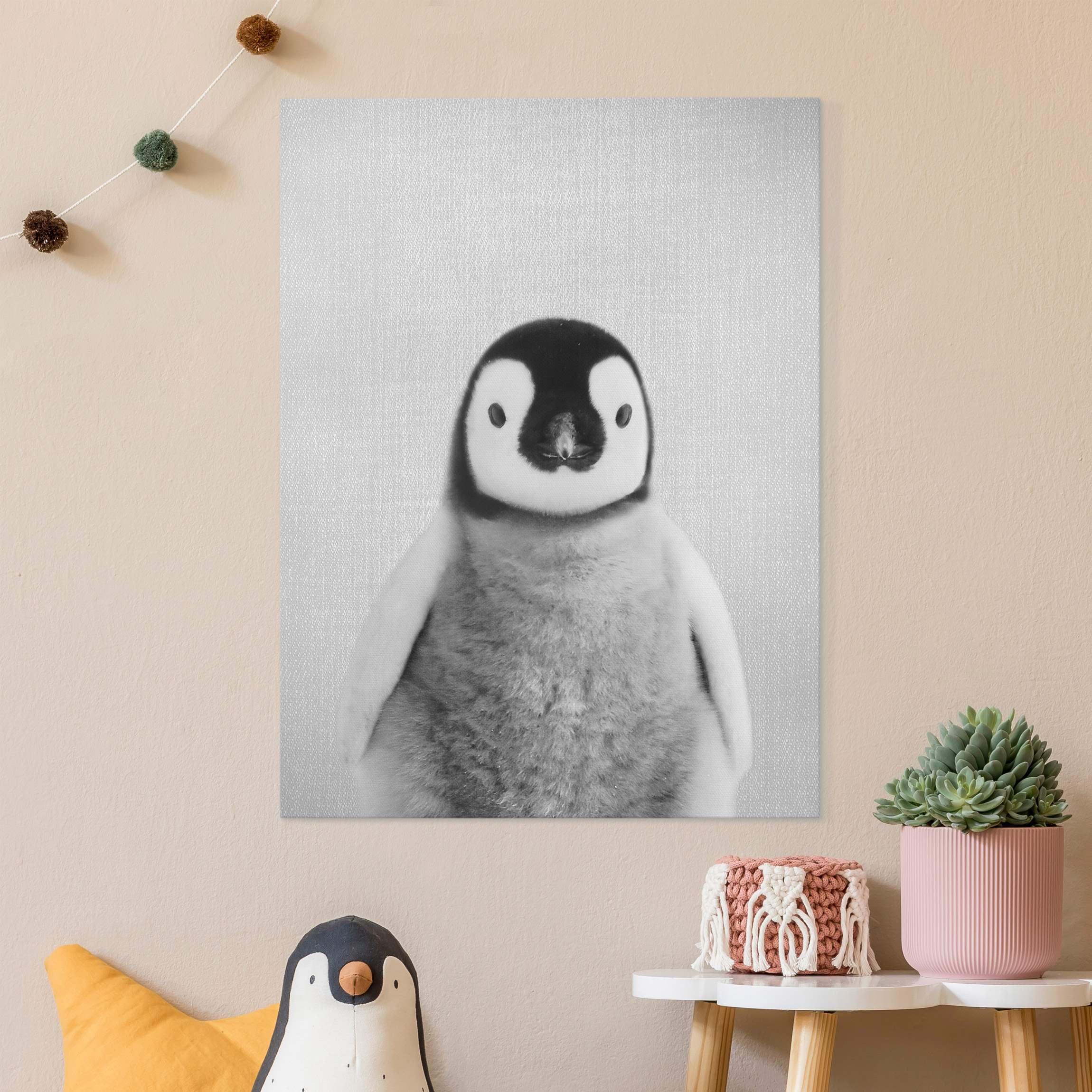 Leinwandbild Baby Pinguin Pepe Schwarz Weiß