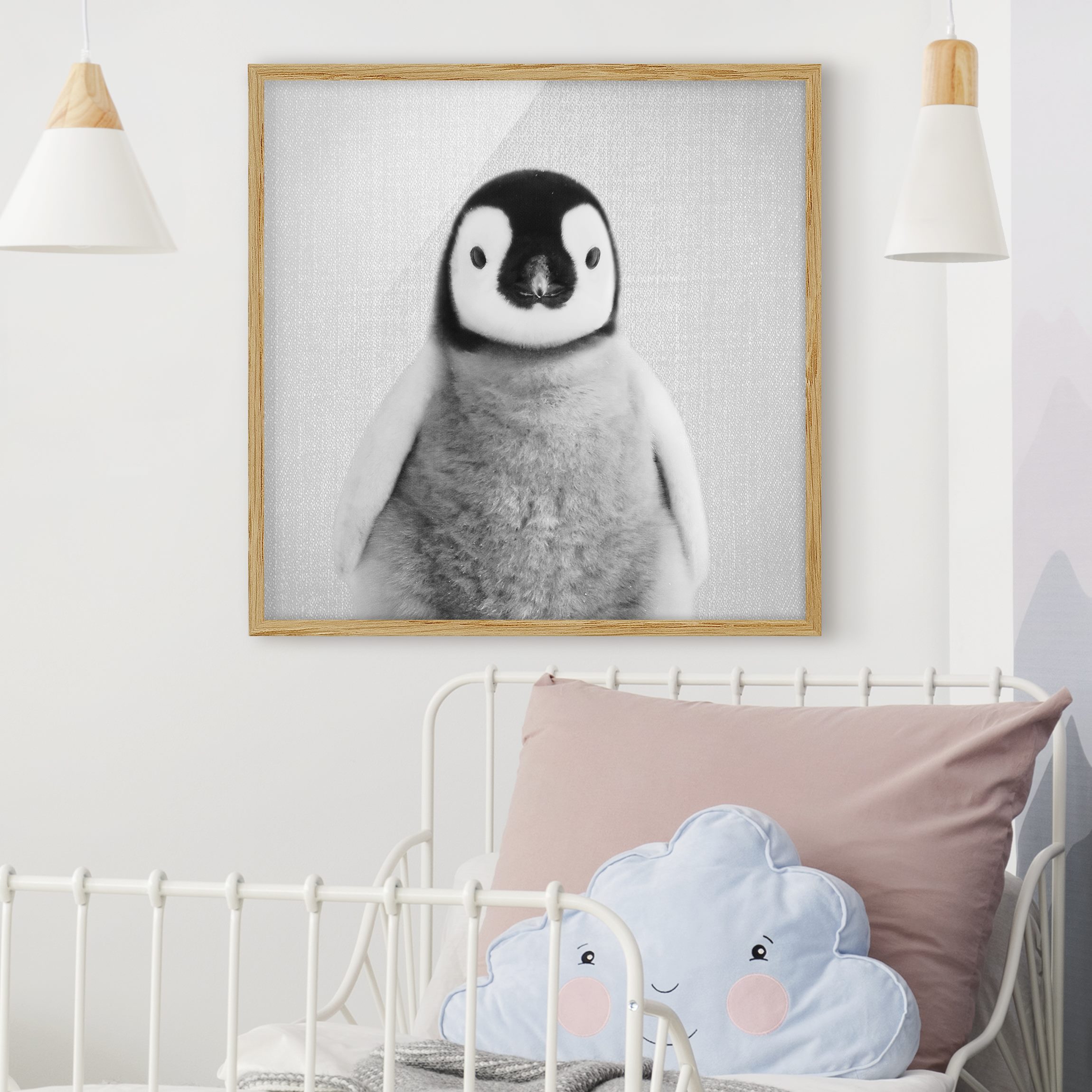 Bild mit Rahmen Baby Pinguin Pepe Schwarz Weiß