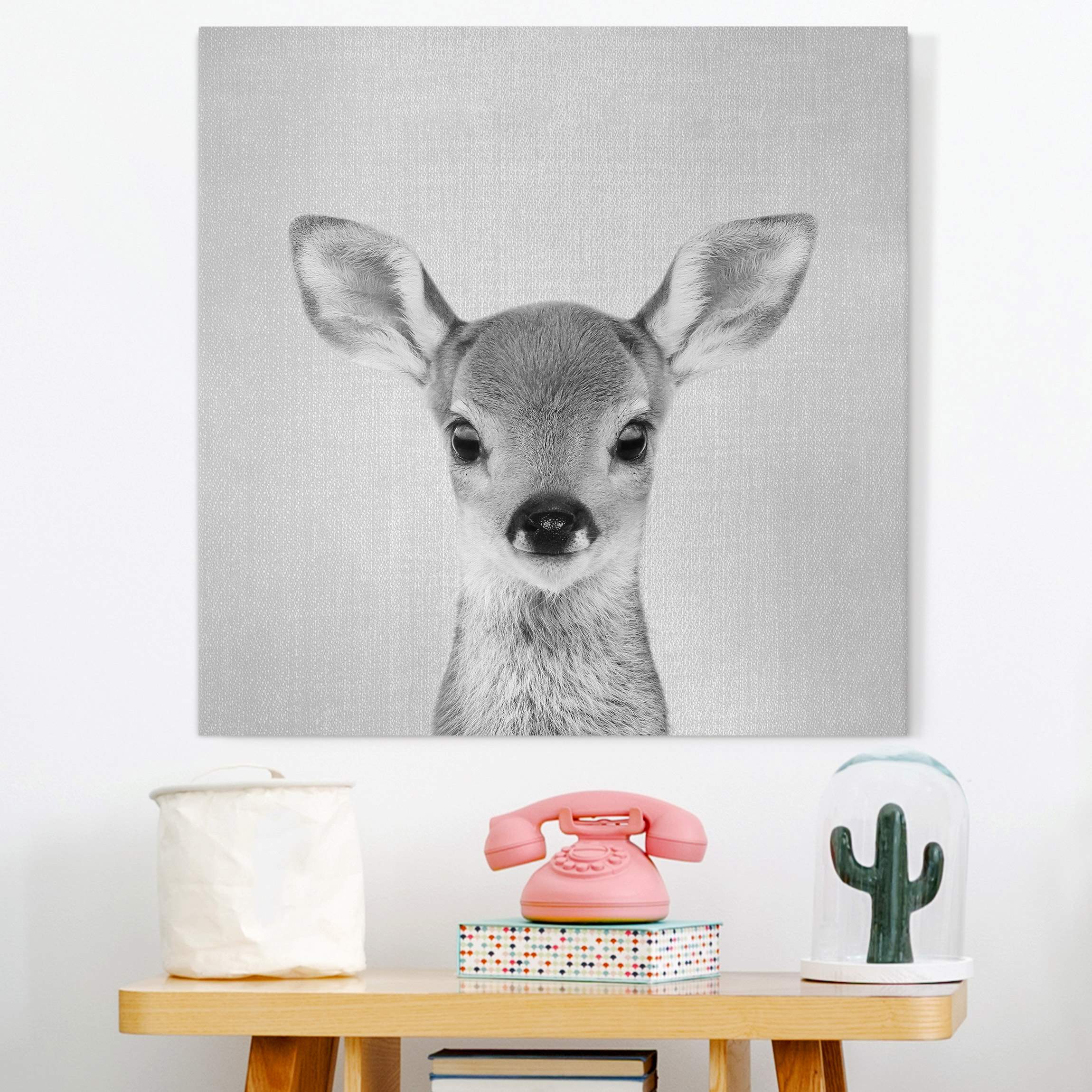 Leinwandbild Baby Reh Romy Schwarz Weiß