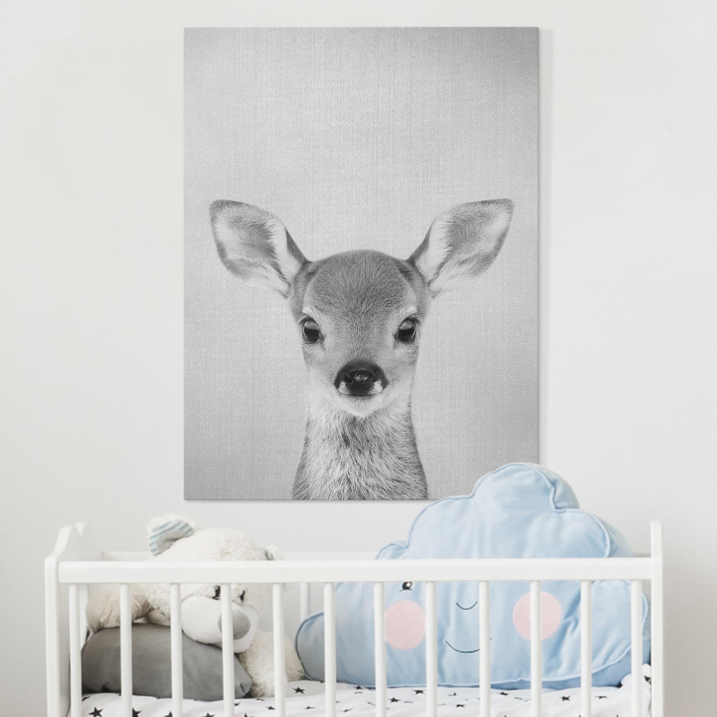 Leinwandbild Baby Reh Romy Schwarz Weiß