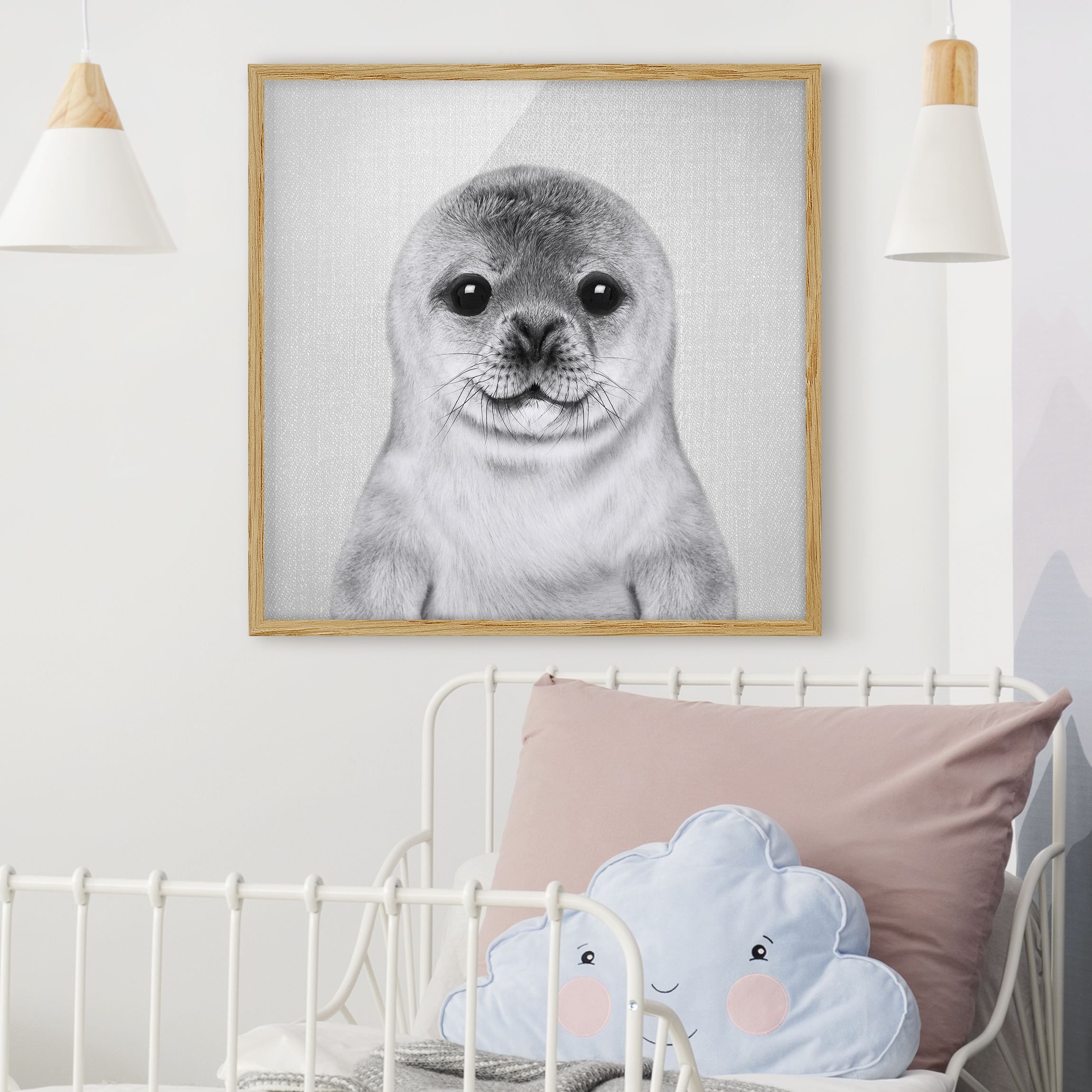 Bild mit Rahmen Baby Robbe Ronny Schwarz Weiß