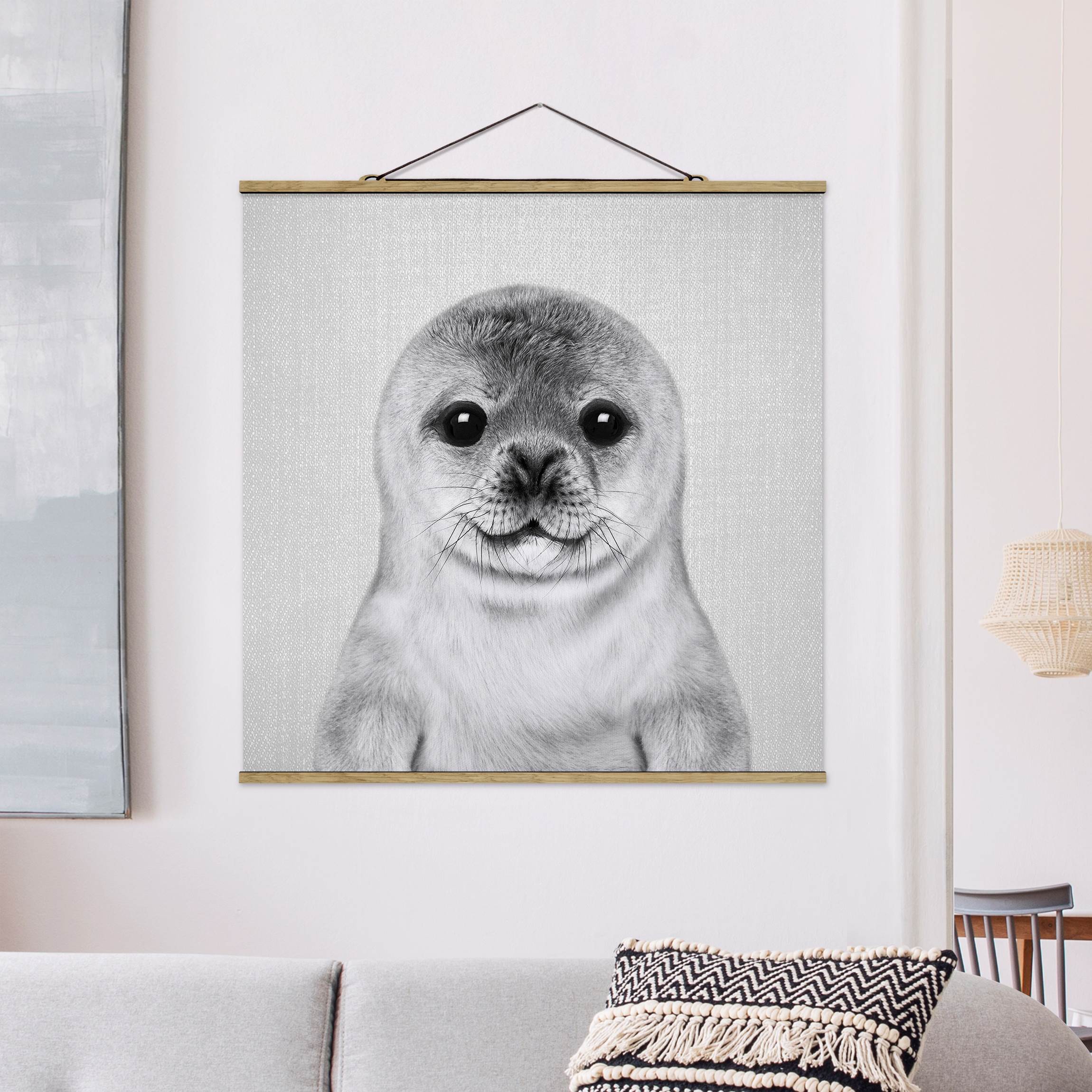 Stoffbild Baby Robbe Ronny Schwarz Weiß