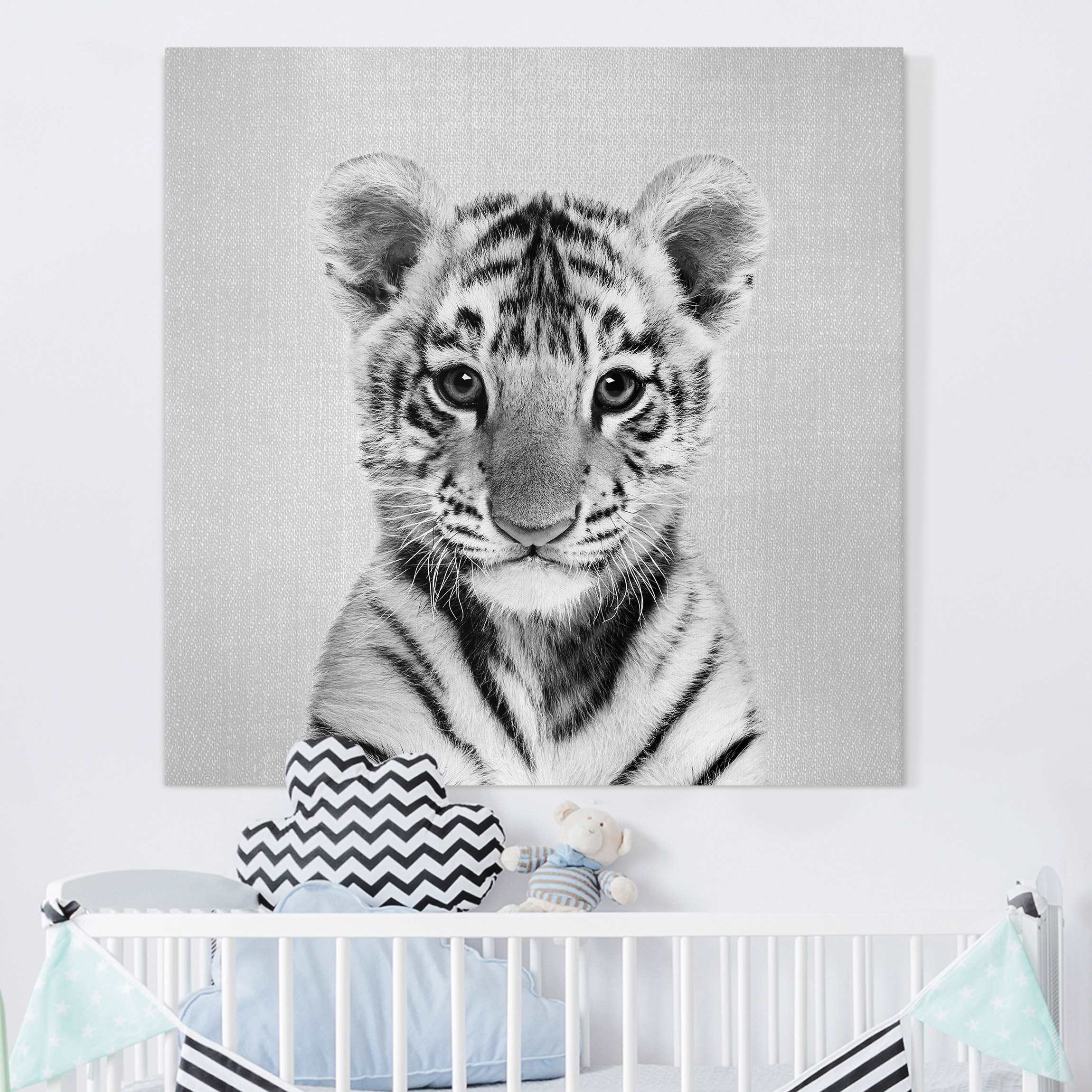 Leinwandbild Baby Tiger Thor Schwarz Weiß
