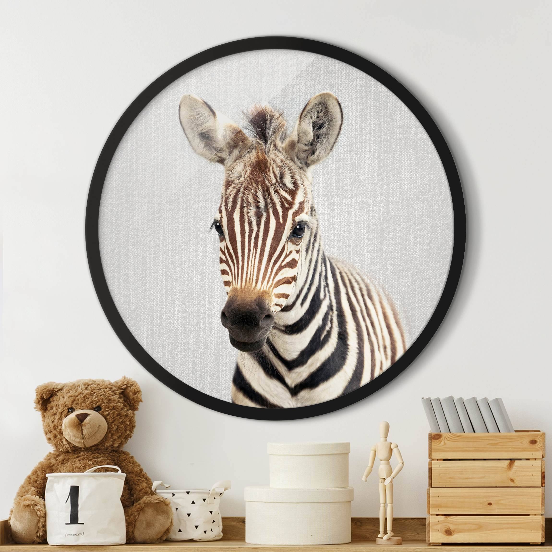 Rundes Bild mit Rahmen Baby Zebra Zoey