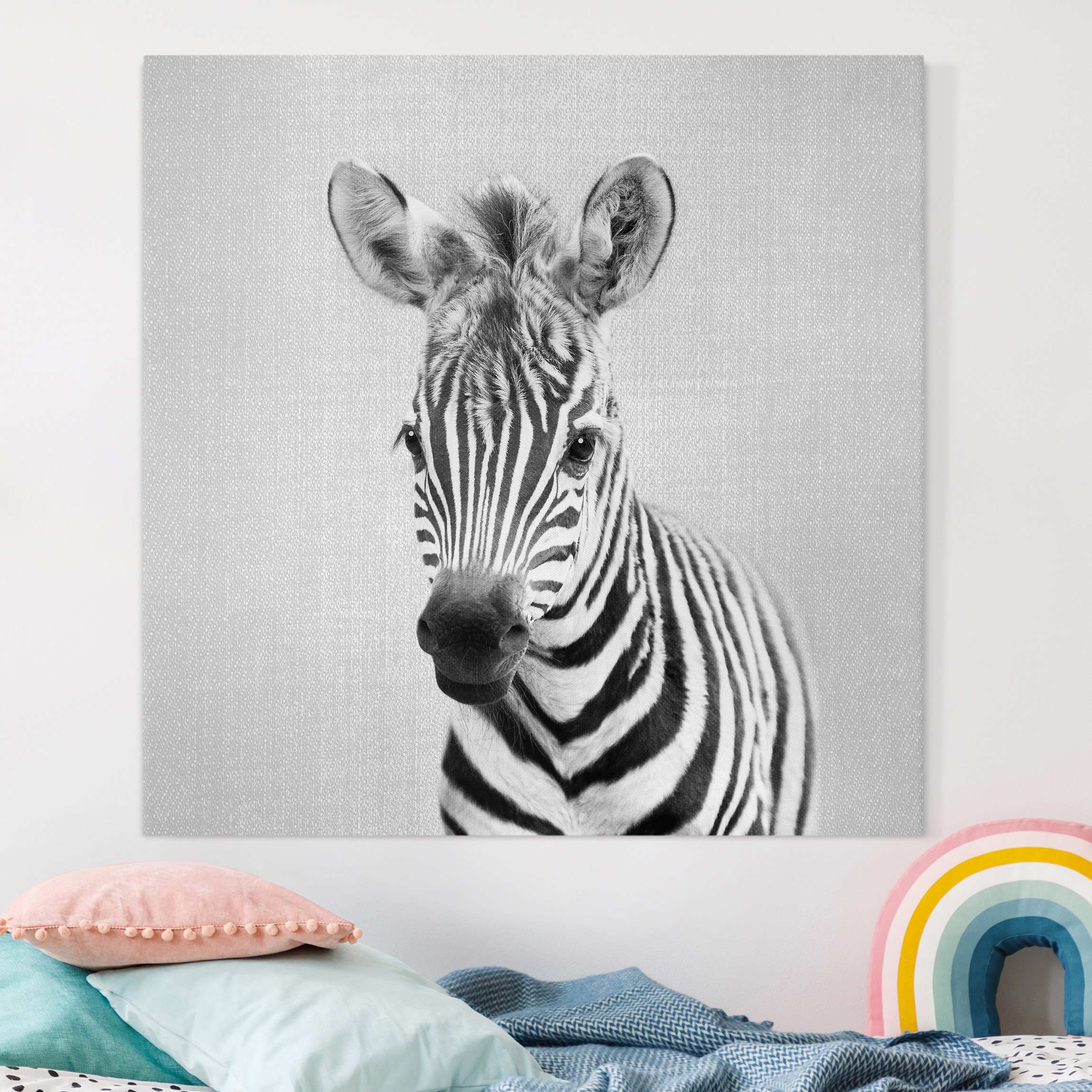 Leinwandbild Baby Zebra Zoey Schwarz Weiß