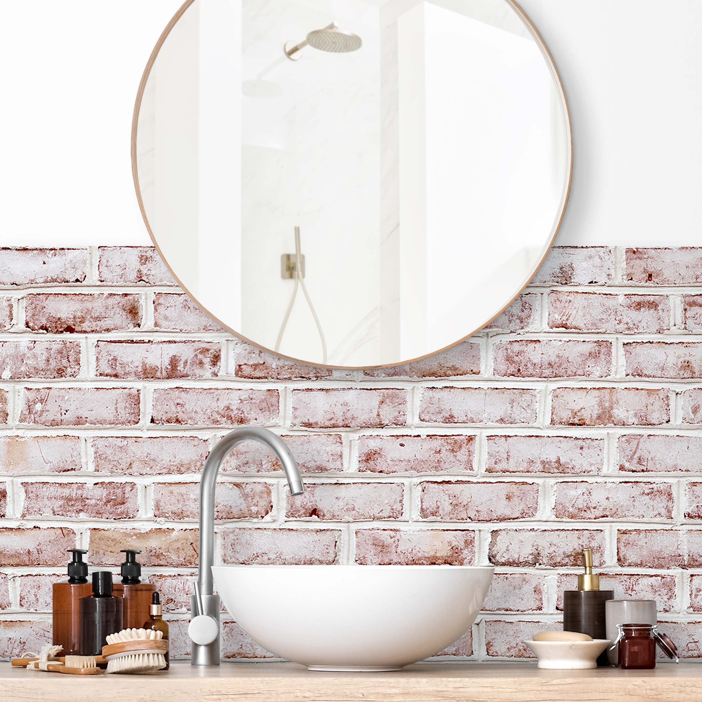 Wandverkleidung Bad Backstein Mauer Shabby gestrichen Weiß