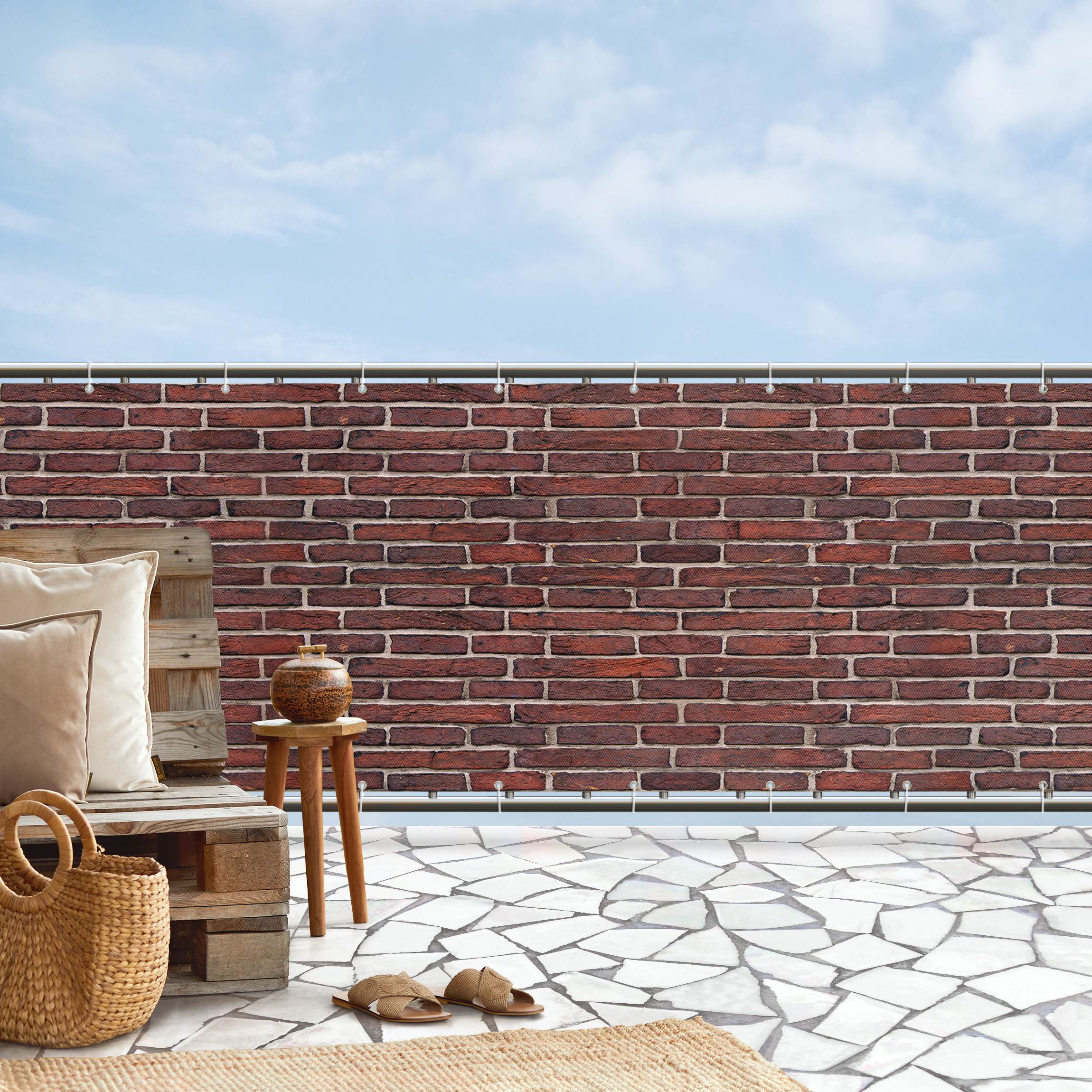 Balkon Sichtschutz Backsteinwand rot