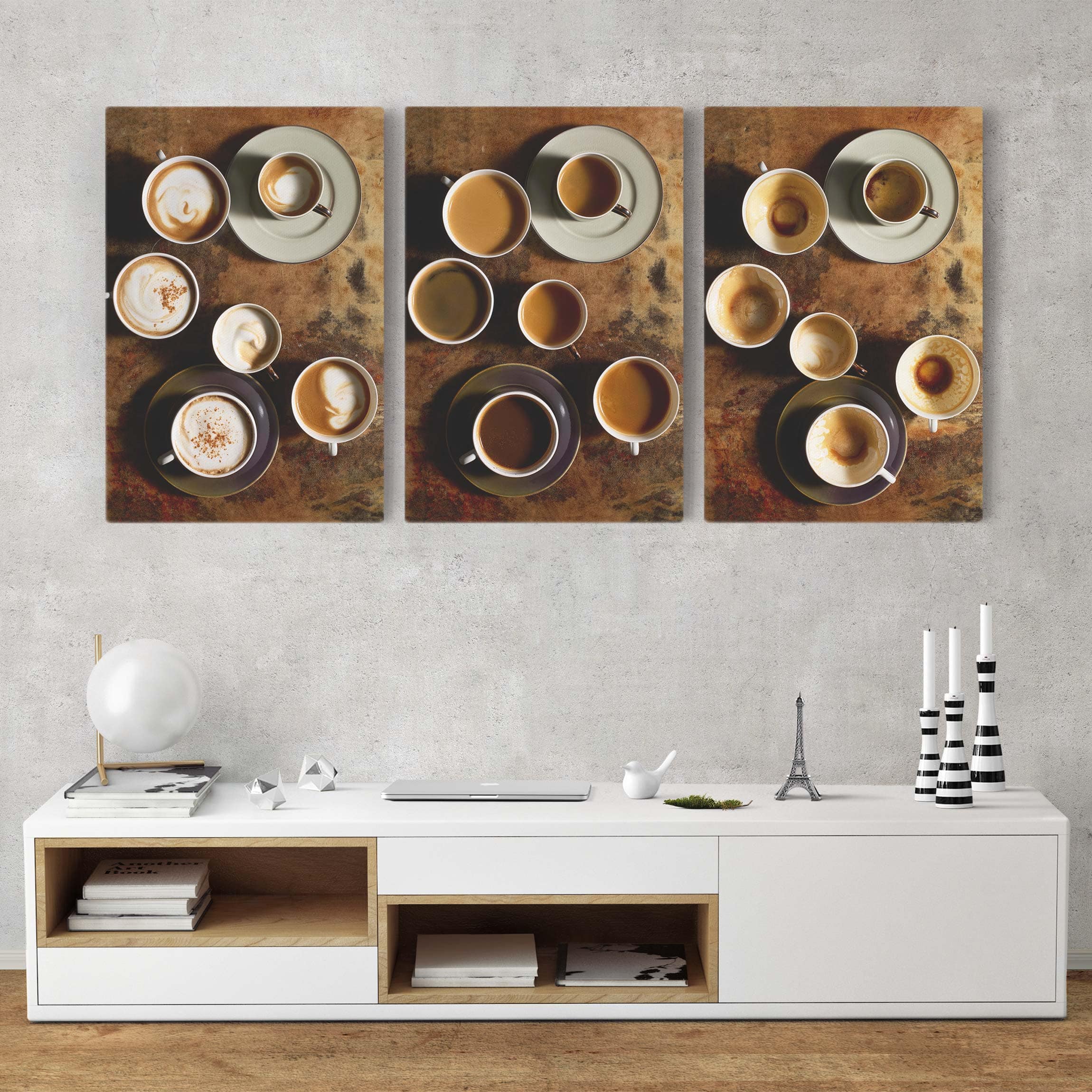 3-teiliges Leinwandbild Küche Trilogie der Kaffeetassen
