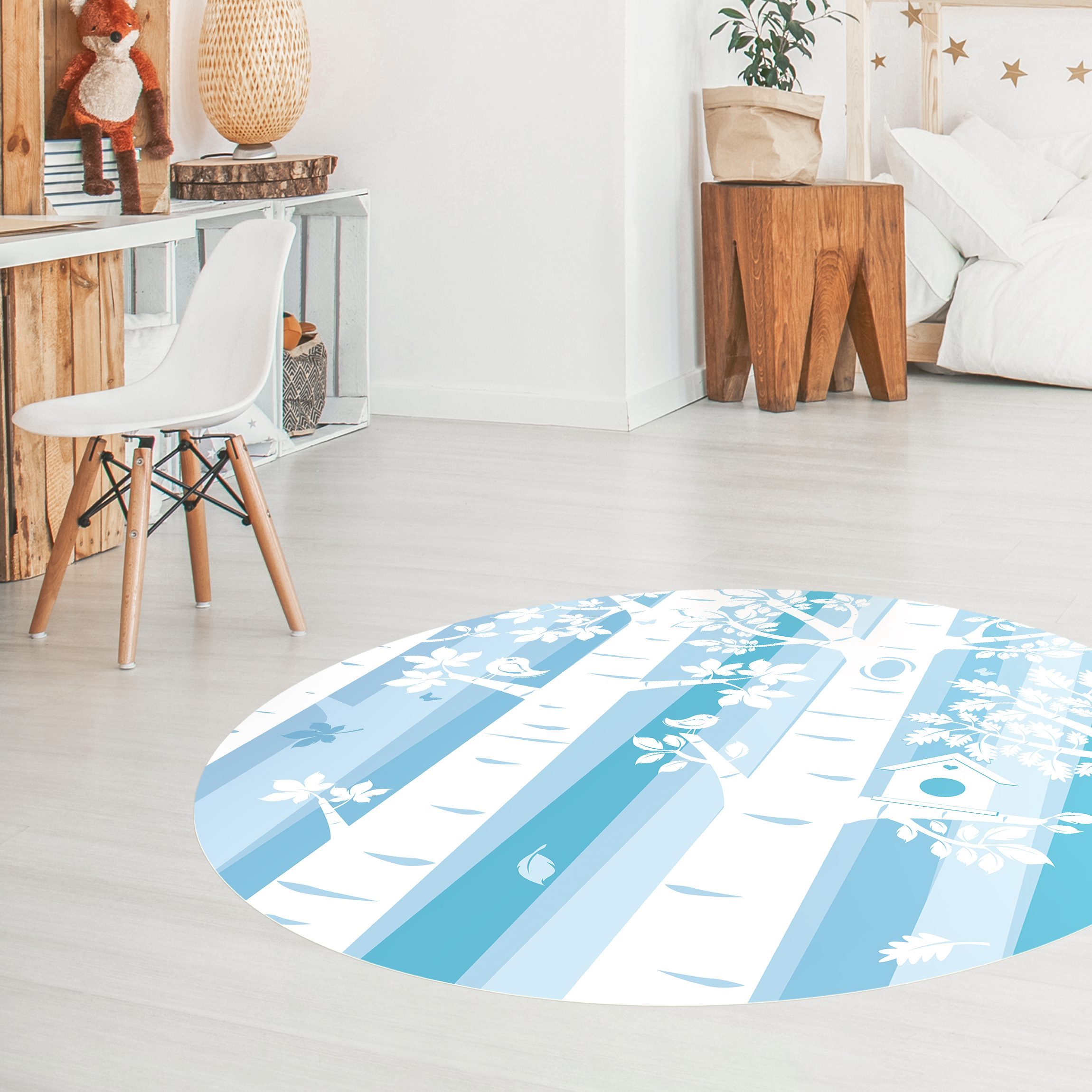 Runder Vinyl-Teppich Bäume im Wald Blau