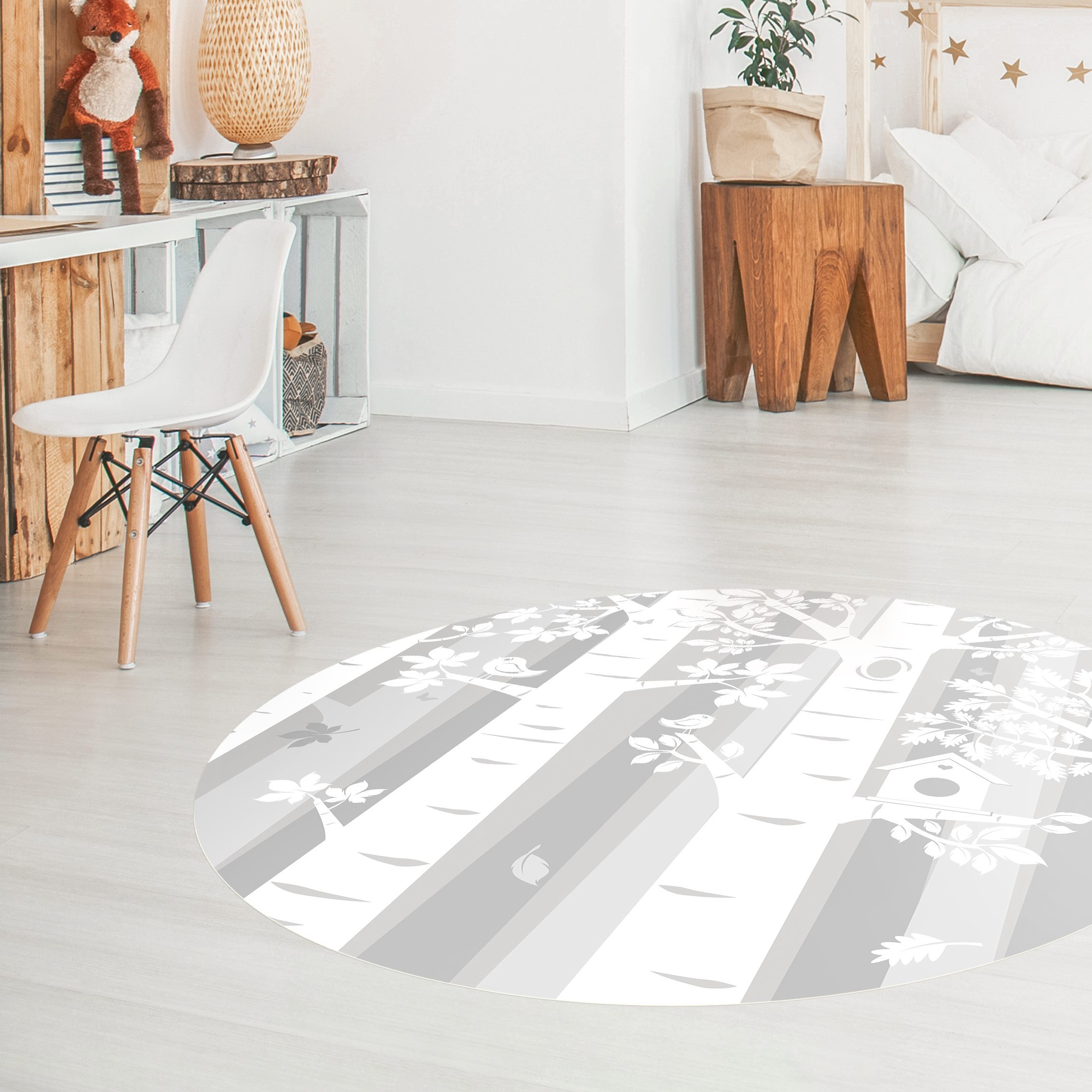 Runder Vinyl-Teppich Bäume im Wald Grau