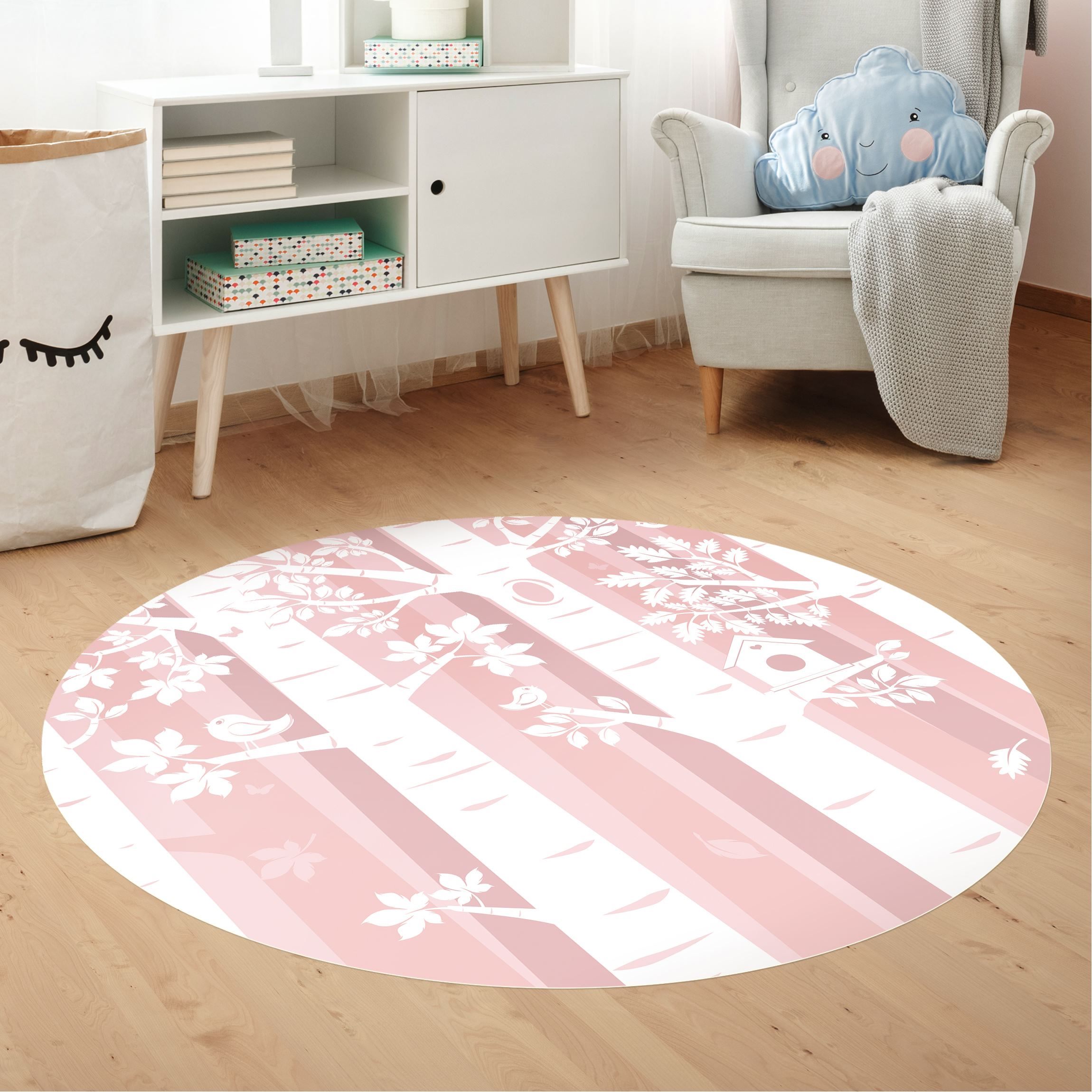 Runder Vinyl-Teppich Bäume im Wald Rosa