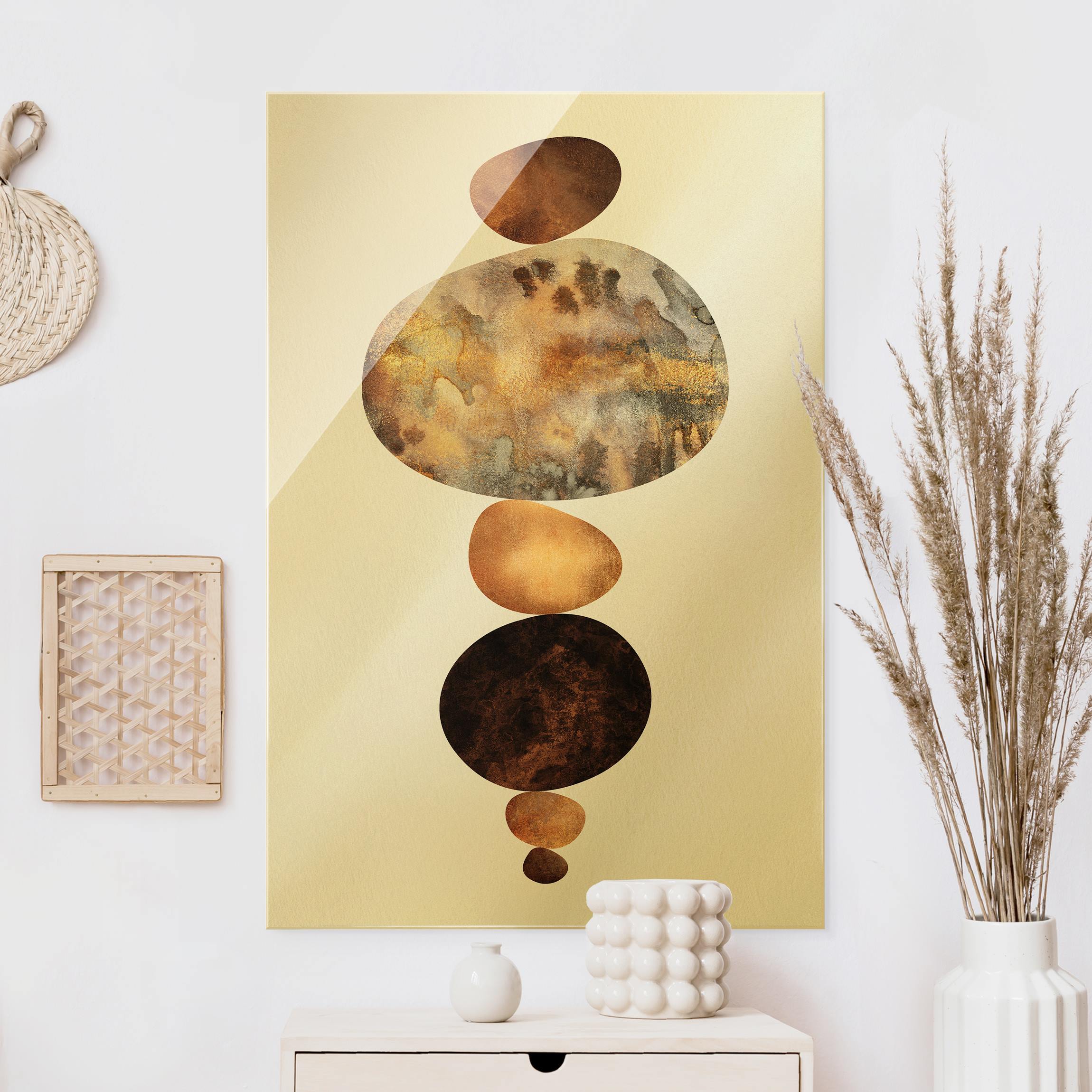 Glasbild Balance Weiß Gold