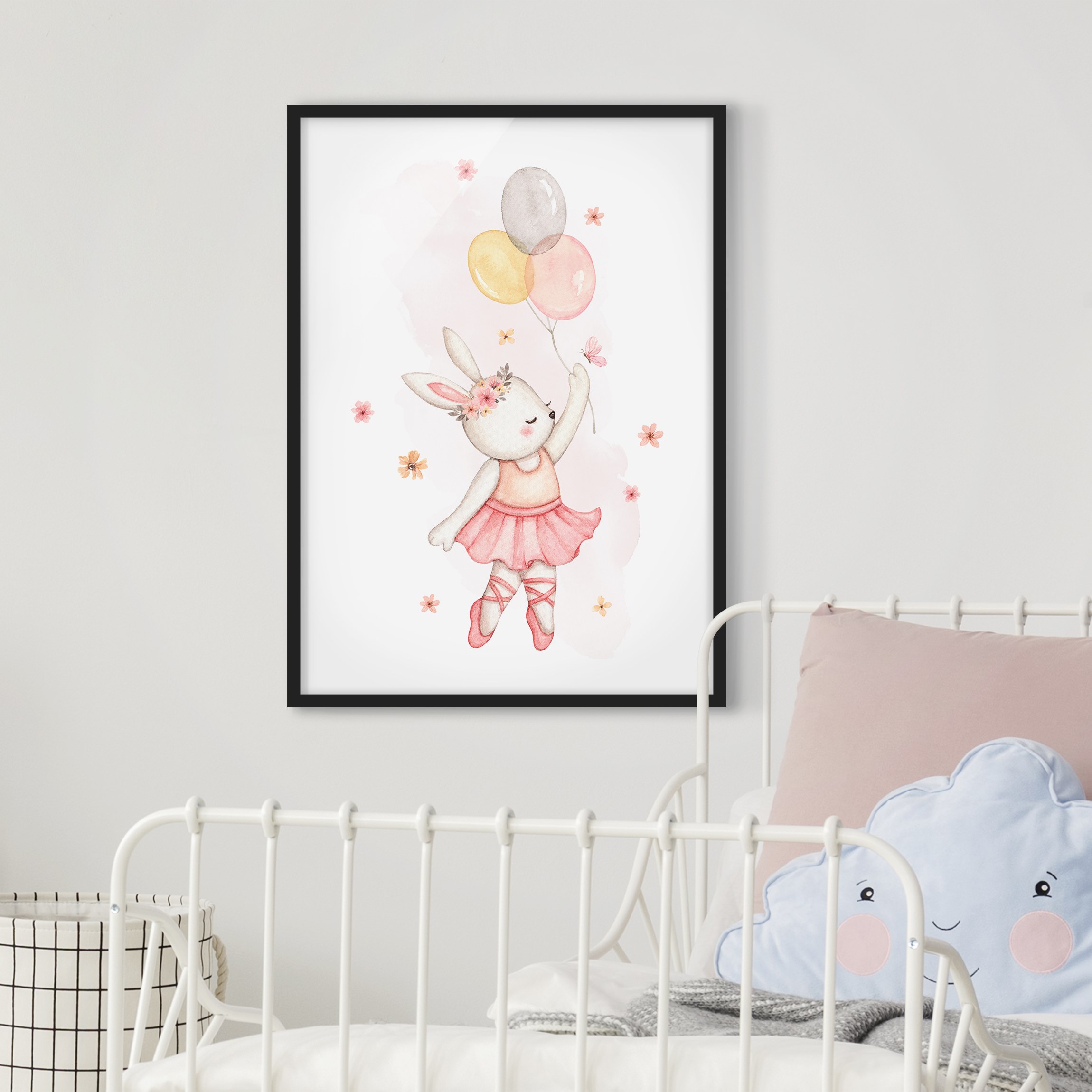 Bild mit Rahmen Ballerina Hase mit Luftballons