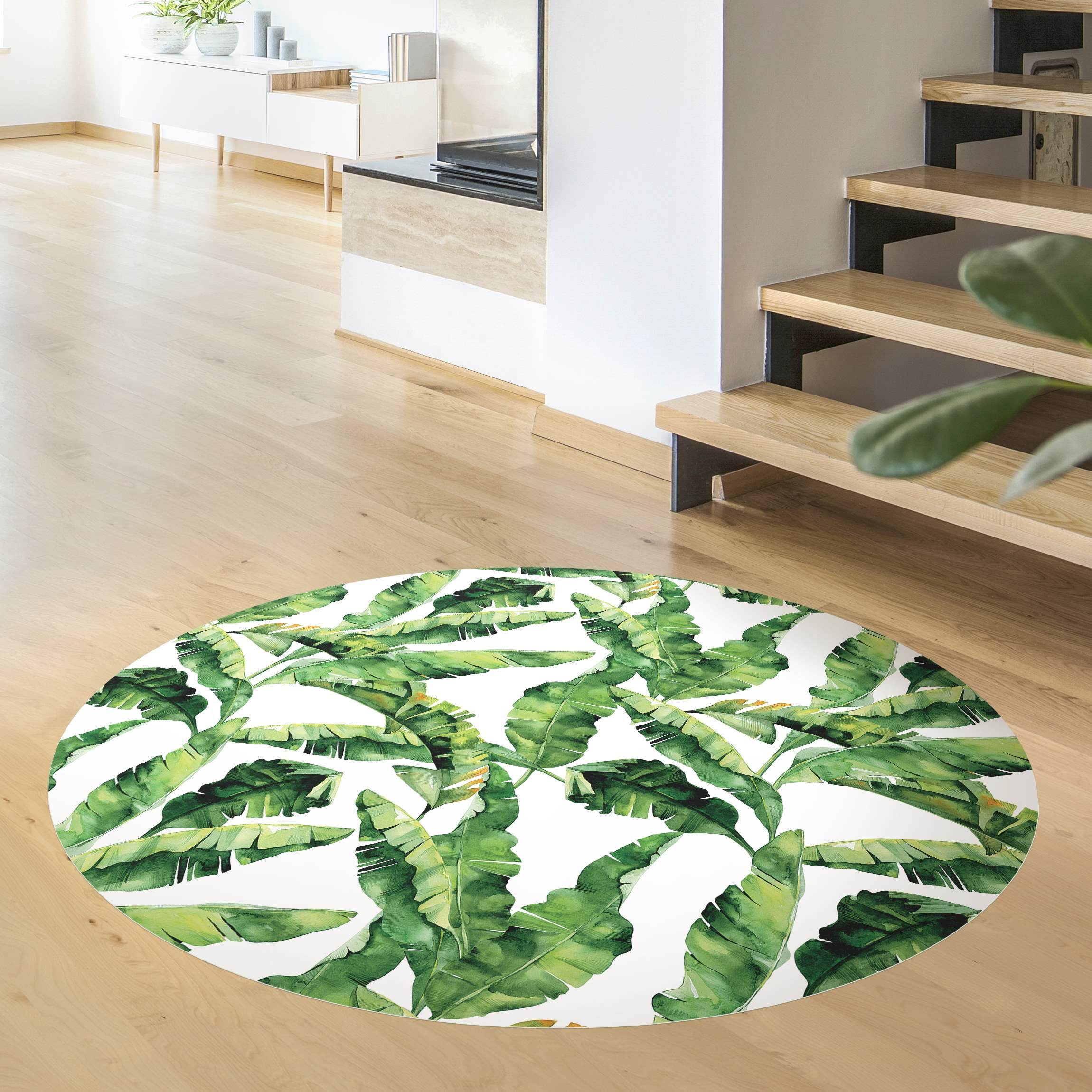 Runder Vinyl-Teppich Bananenblatt Aquarell Muster
