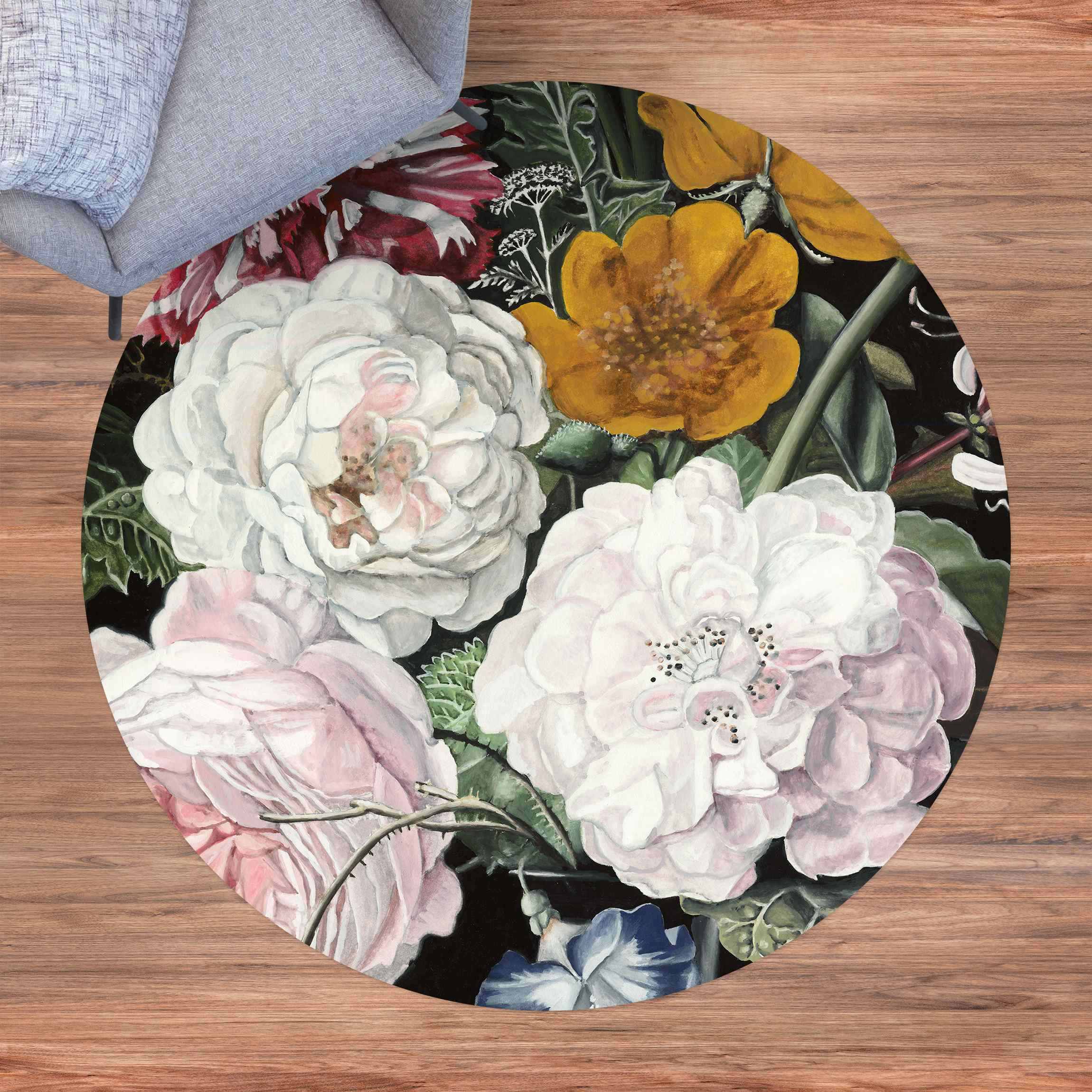 Runder Vinyl-Teppich Barock Bouquet