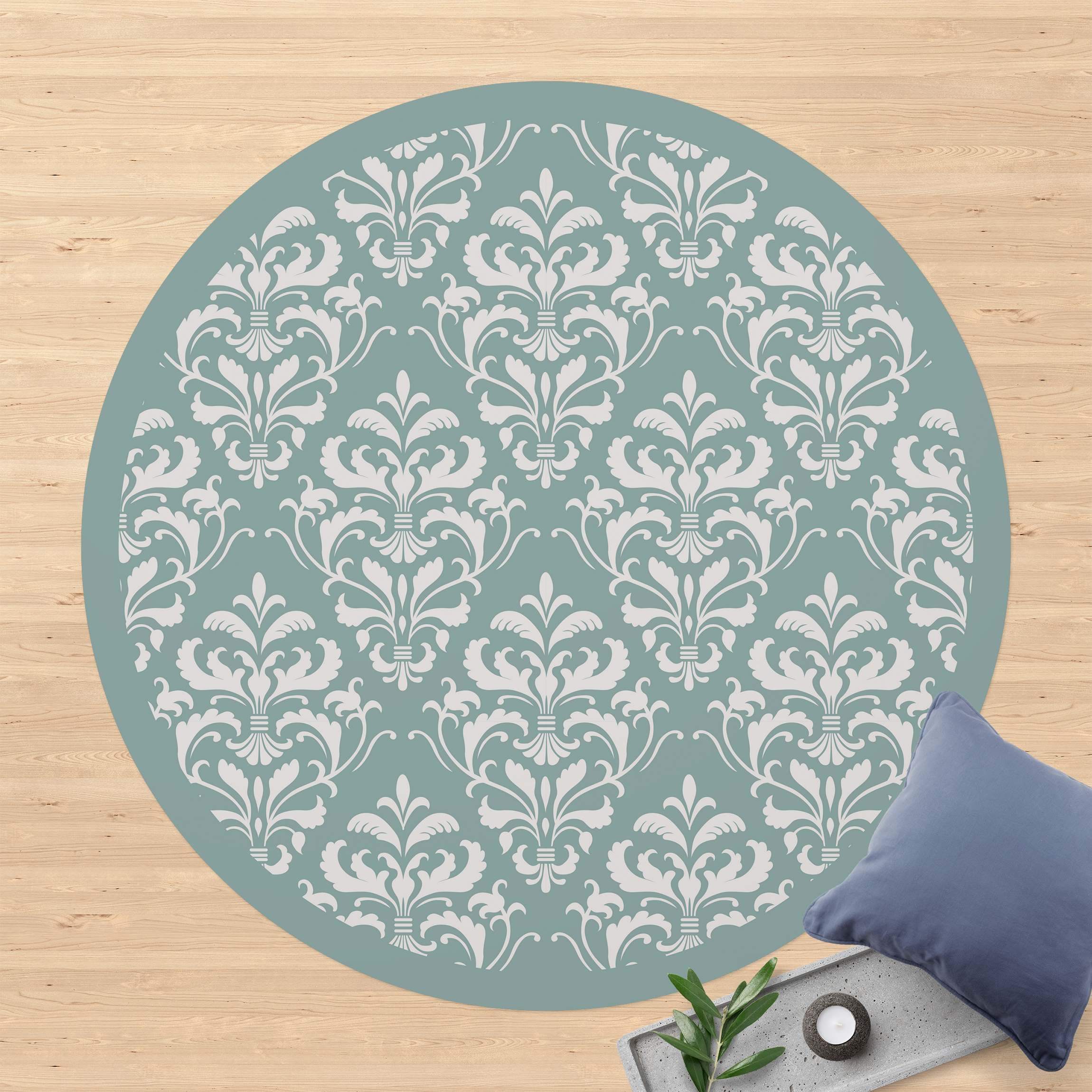 Runder Vinyl-Teppich Barock Damast mit Rahmen