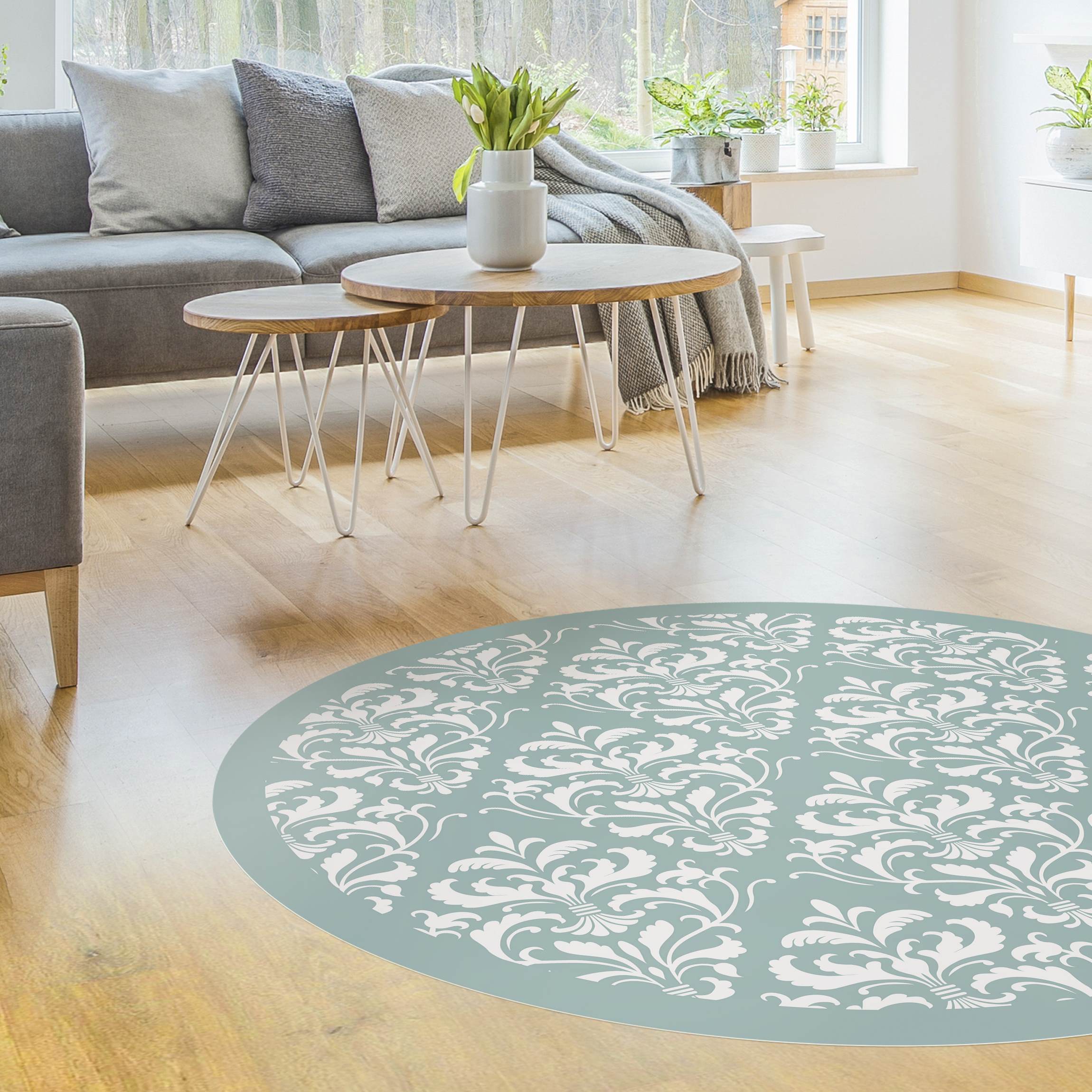 Runder Vinyl-Teppich Barock Damast mit Rahmen