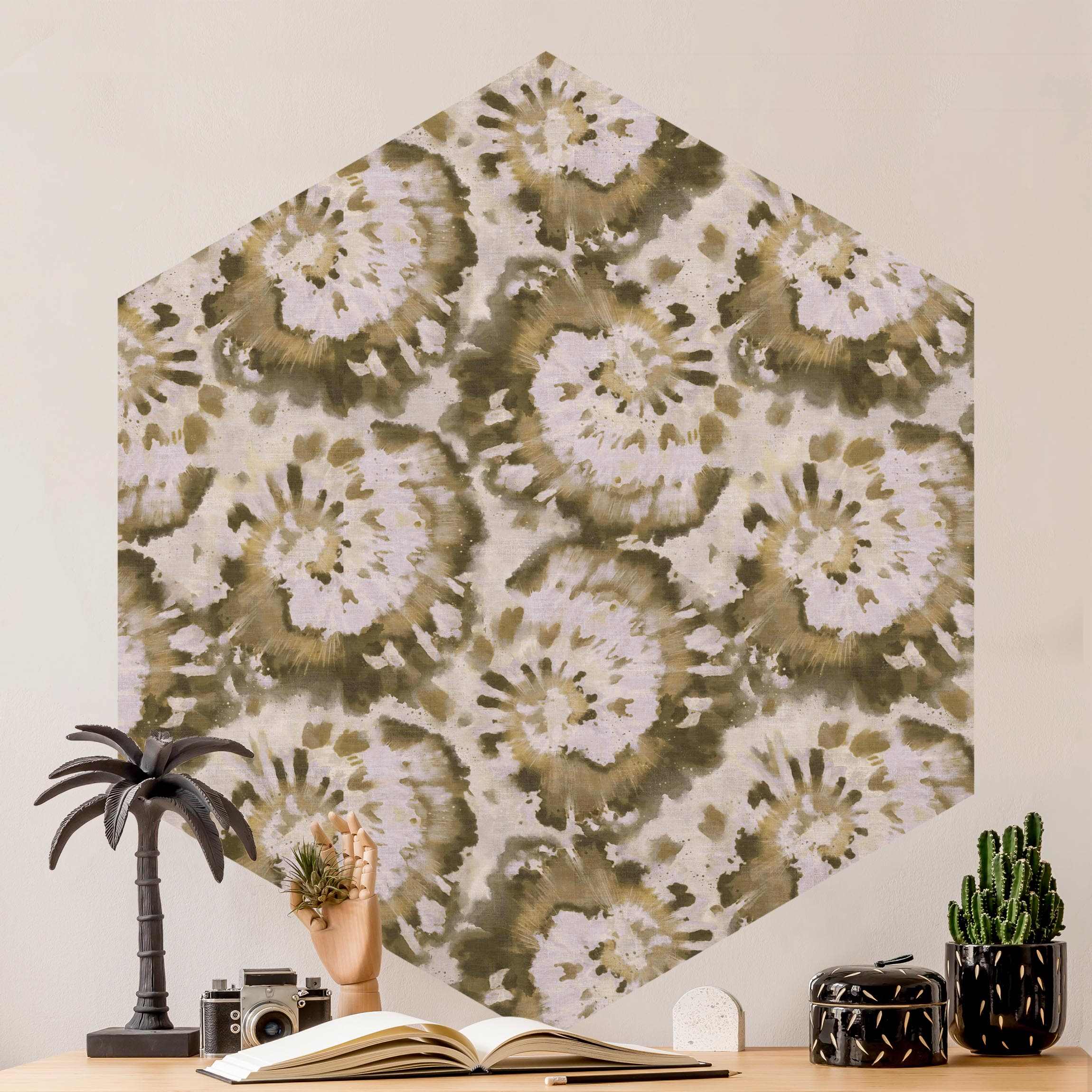 Hexagon Tapete selbstklebend Batik auf Leinwand Struktur