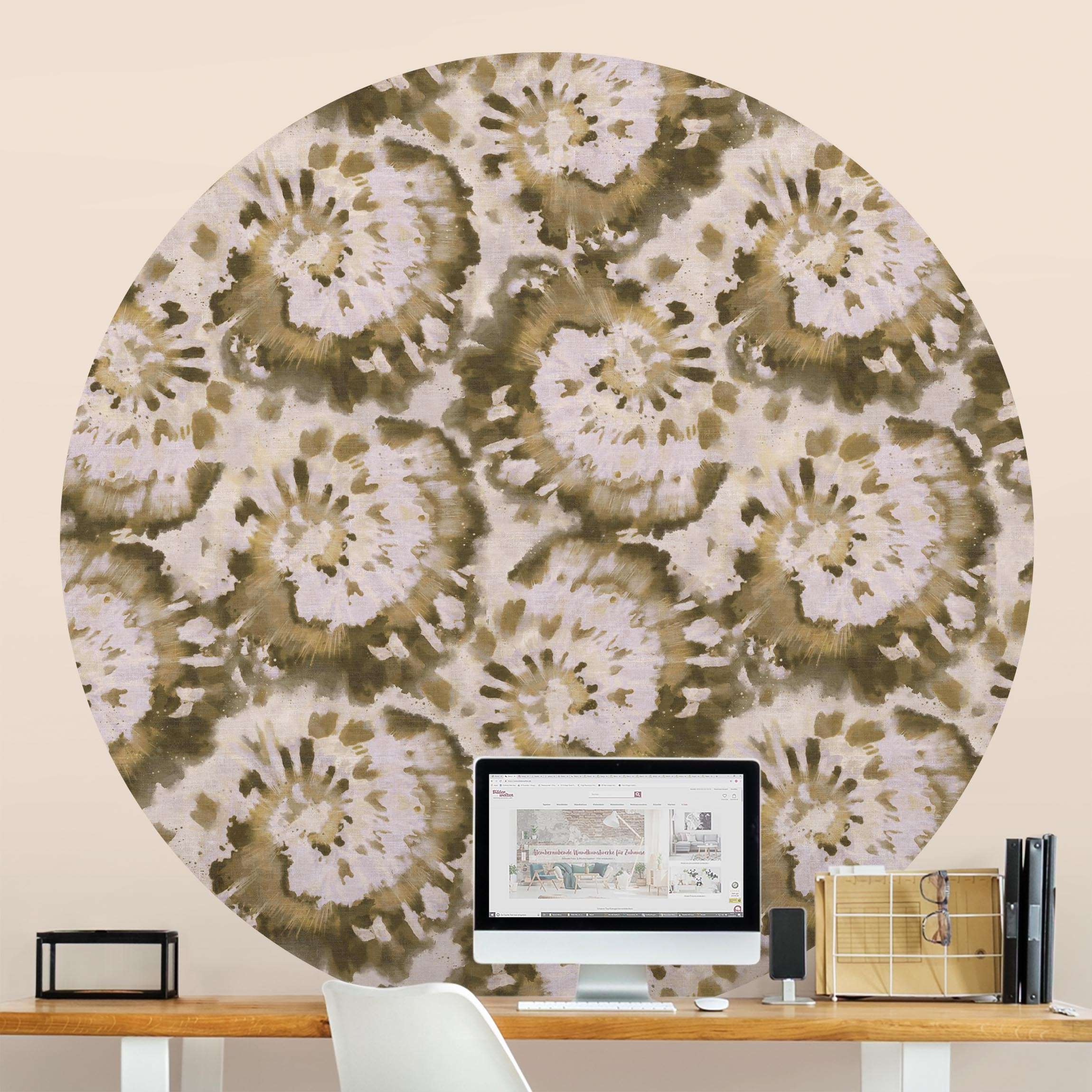 Runde Tapete selbstklebend Batik auf Leinwand Struktur