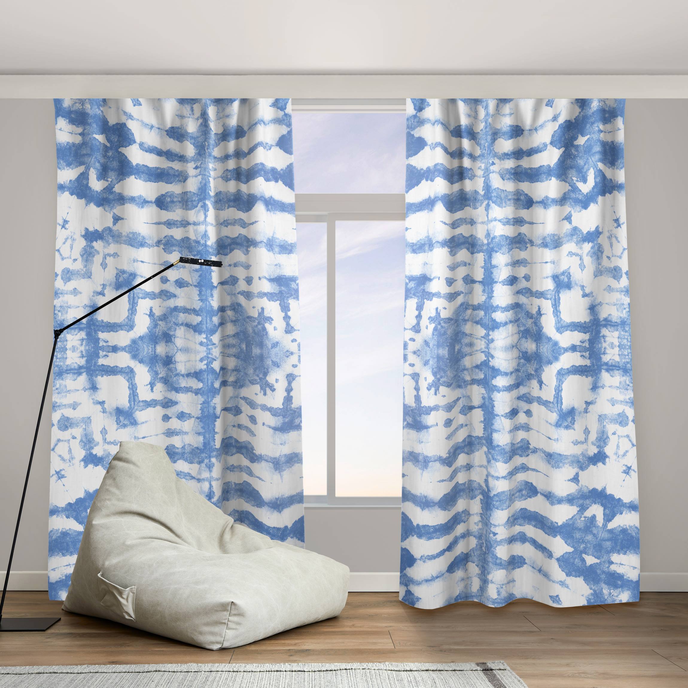 Vorhang Batik in Blau Weiß