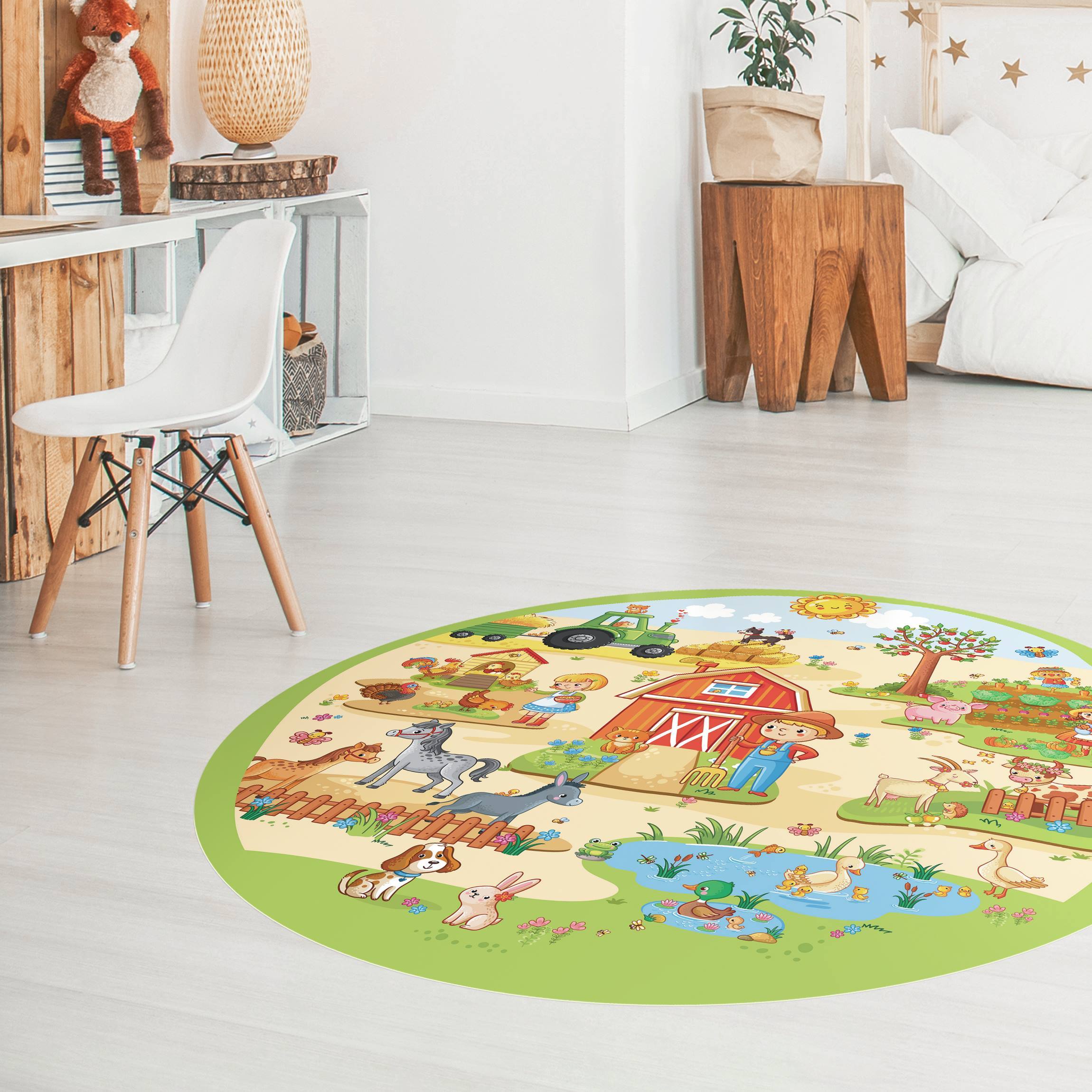Runder Vinyl-Teppich Bauernhof - Landarbeit macht Spaß