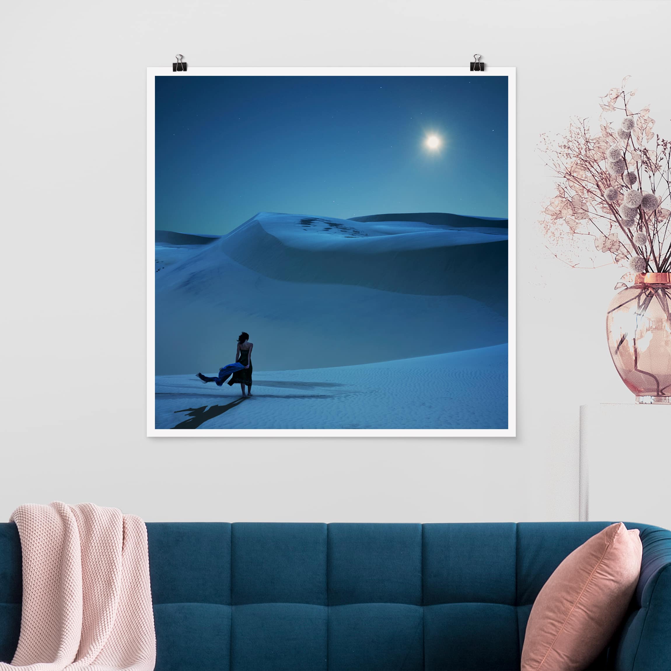 Poster - Quadrat Vollmond über der Wüste