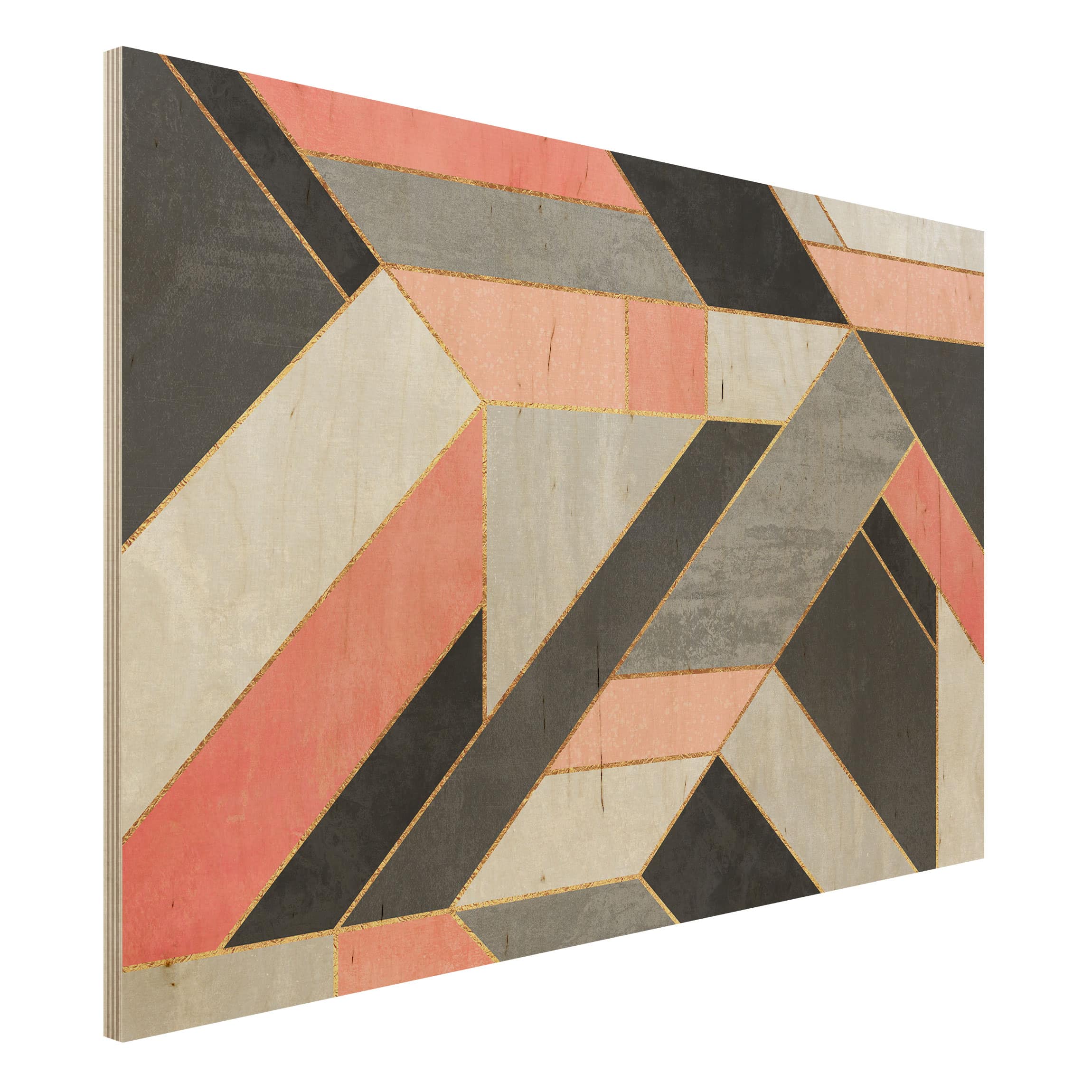 Holzbild - Querformat 3:2 Geometrie Rosa und Gold