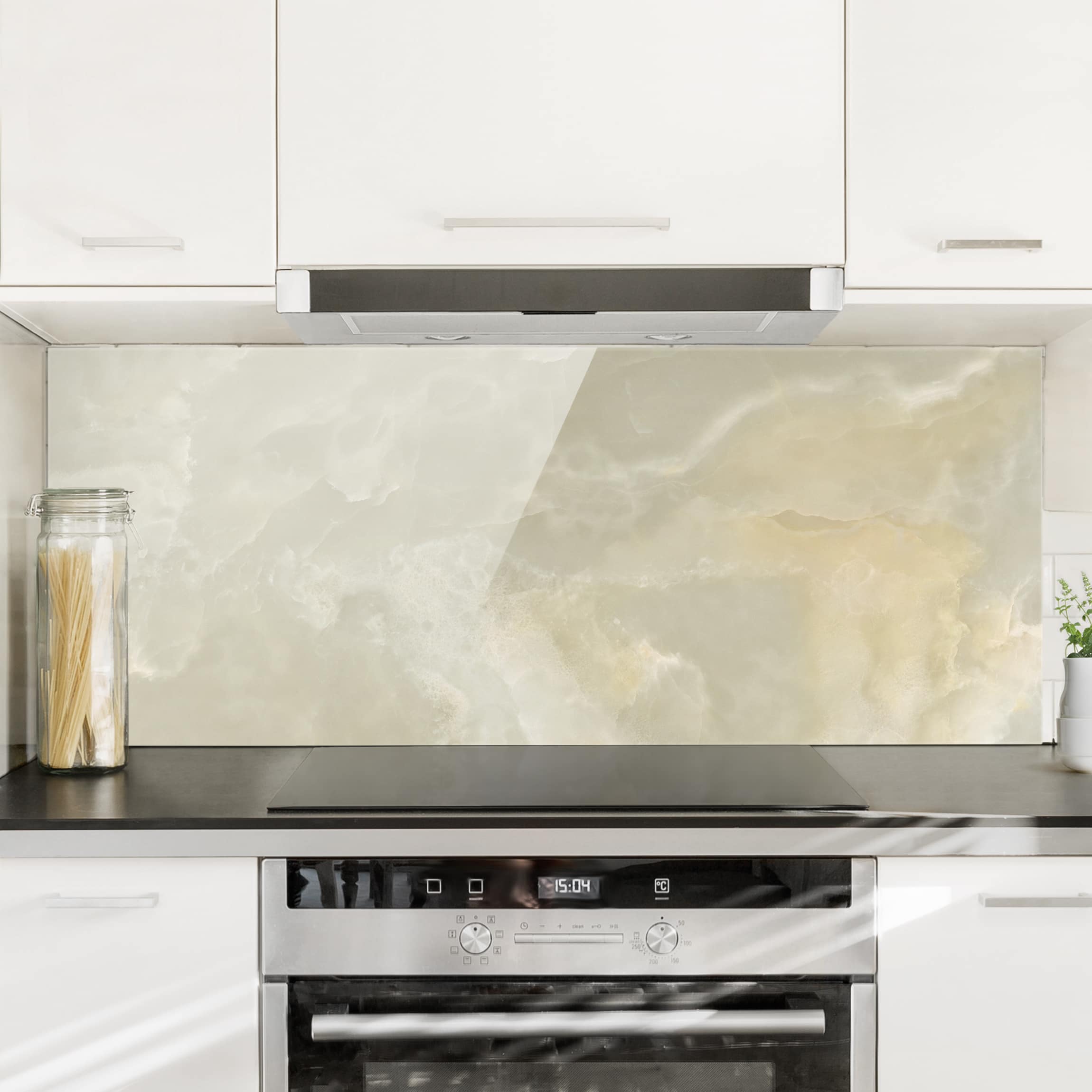 Glas Spritzschutz Onyx Marmor Creme