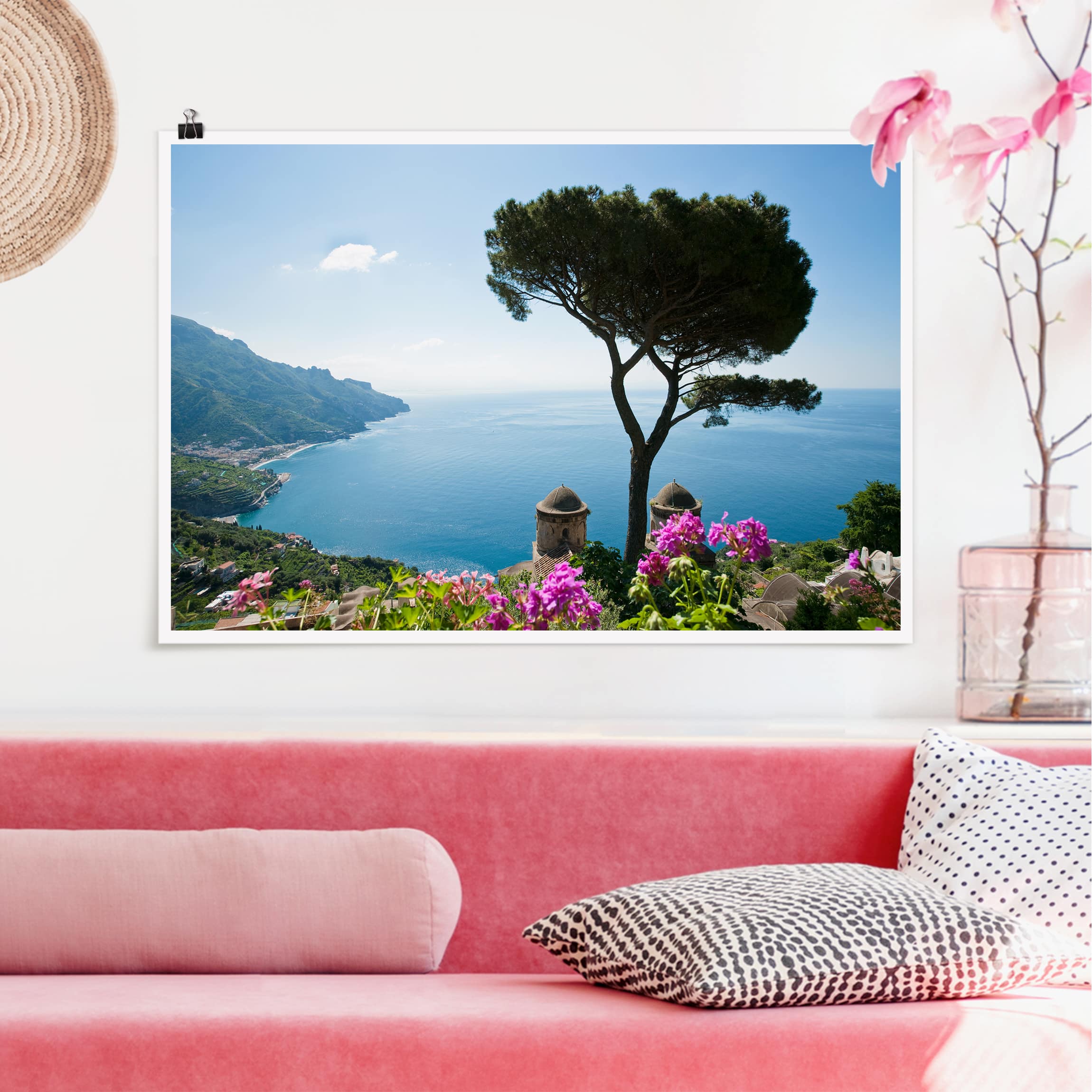 Poster - Querformat Ausblick vom Garten aufs Meer