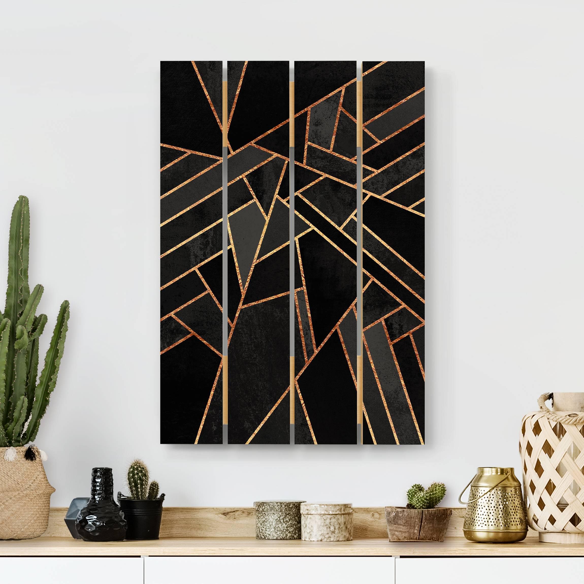 Holzbild Plankenoptik Schwarze Dreiecke Gold