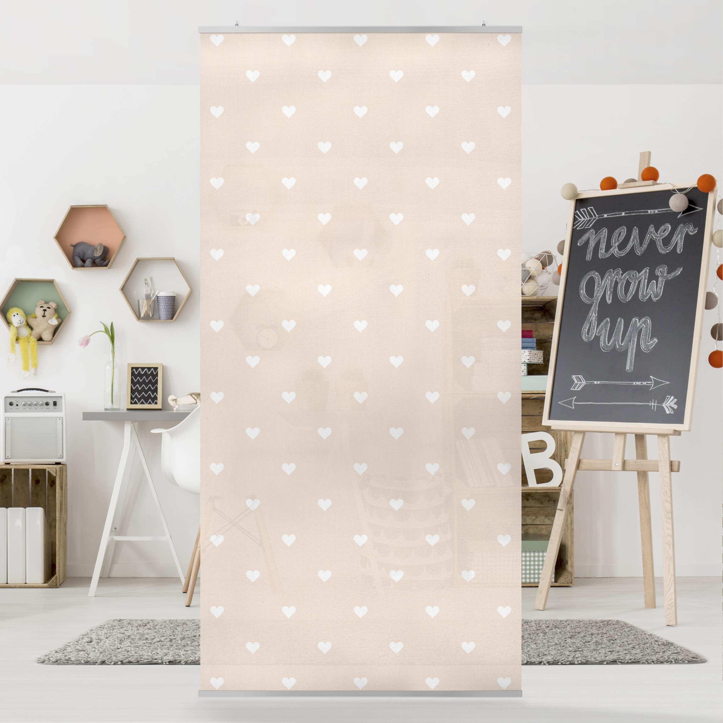 Raumteiler No.YK58 Weiße Herzen auf Creme